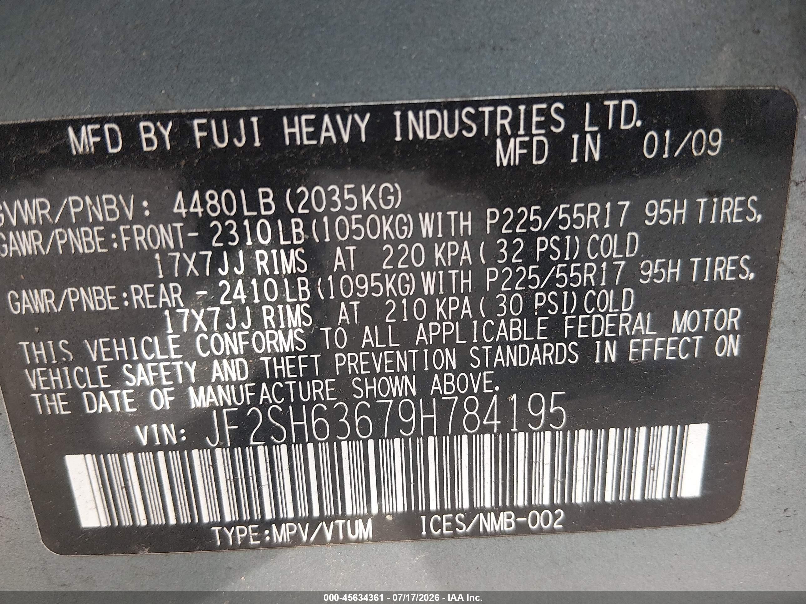 2009 Subaru Forester 2.5x Blue vin: JF2SH63679H784195