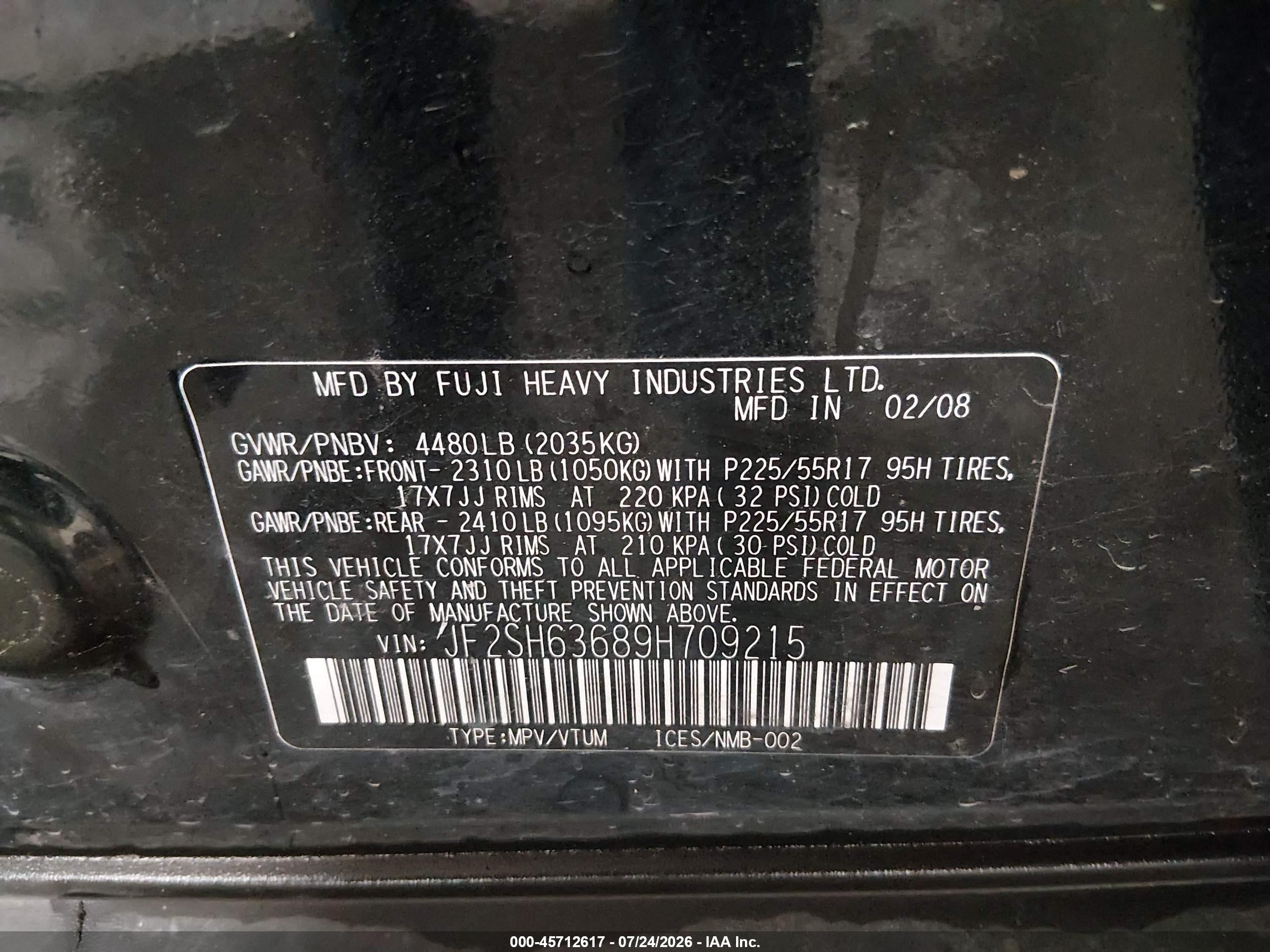 2009 Subaru Forester 2.5x Black vin: JF2SH63689H709215