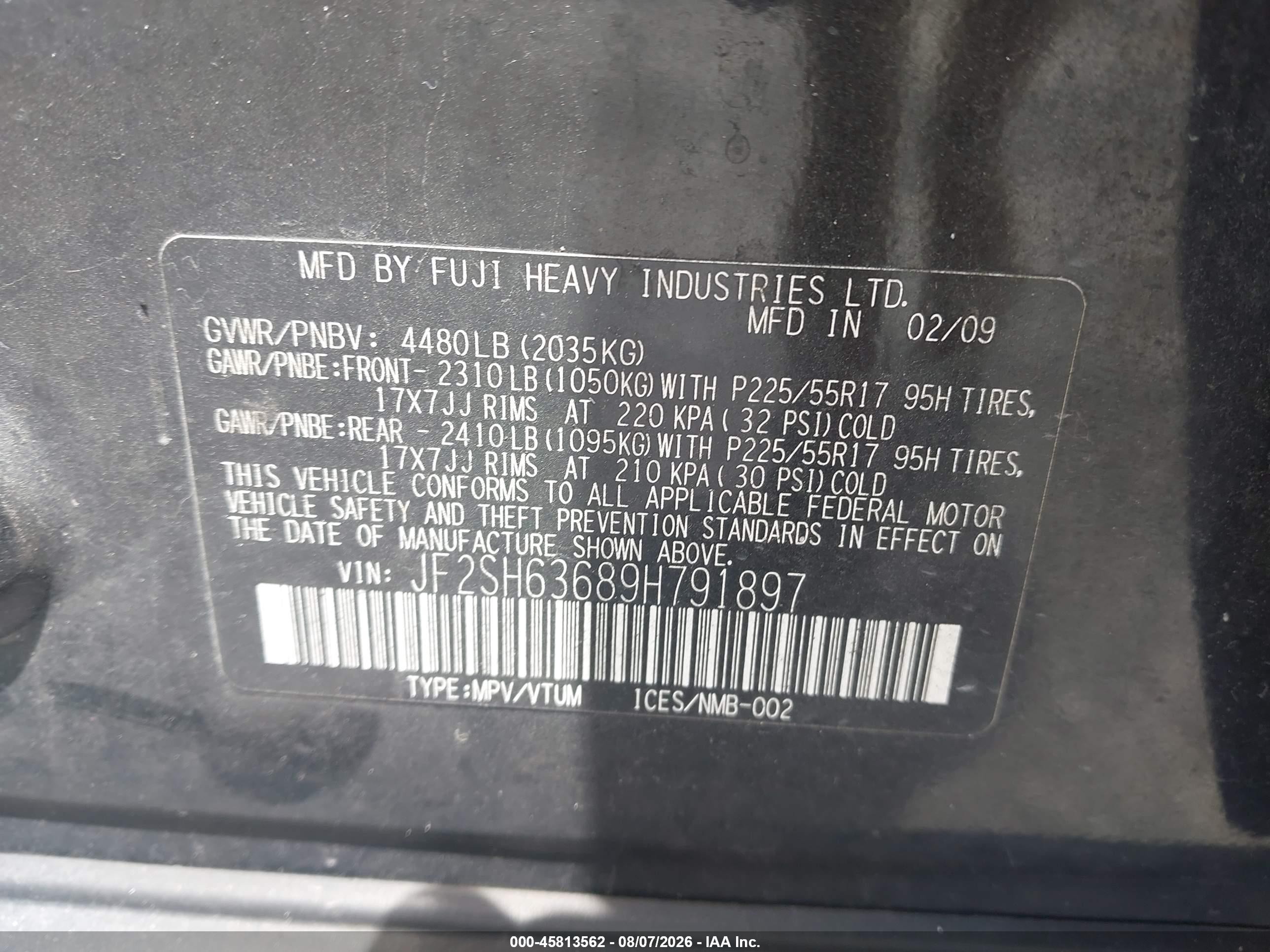 2009 Subaru Forester 2.5x Premium Black vin: JF2SH63689H791897