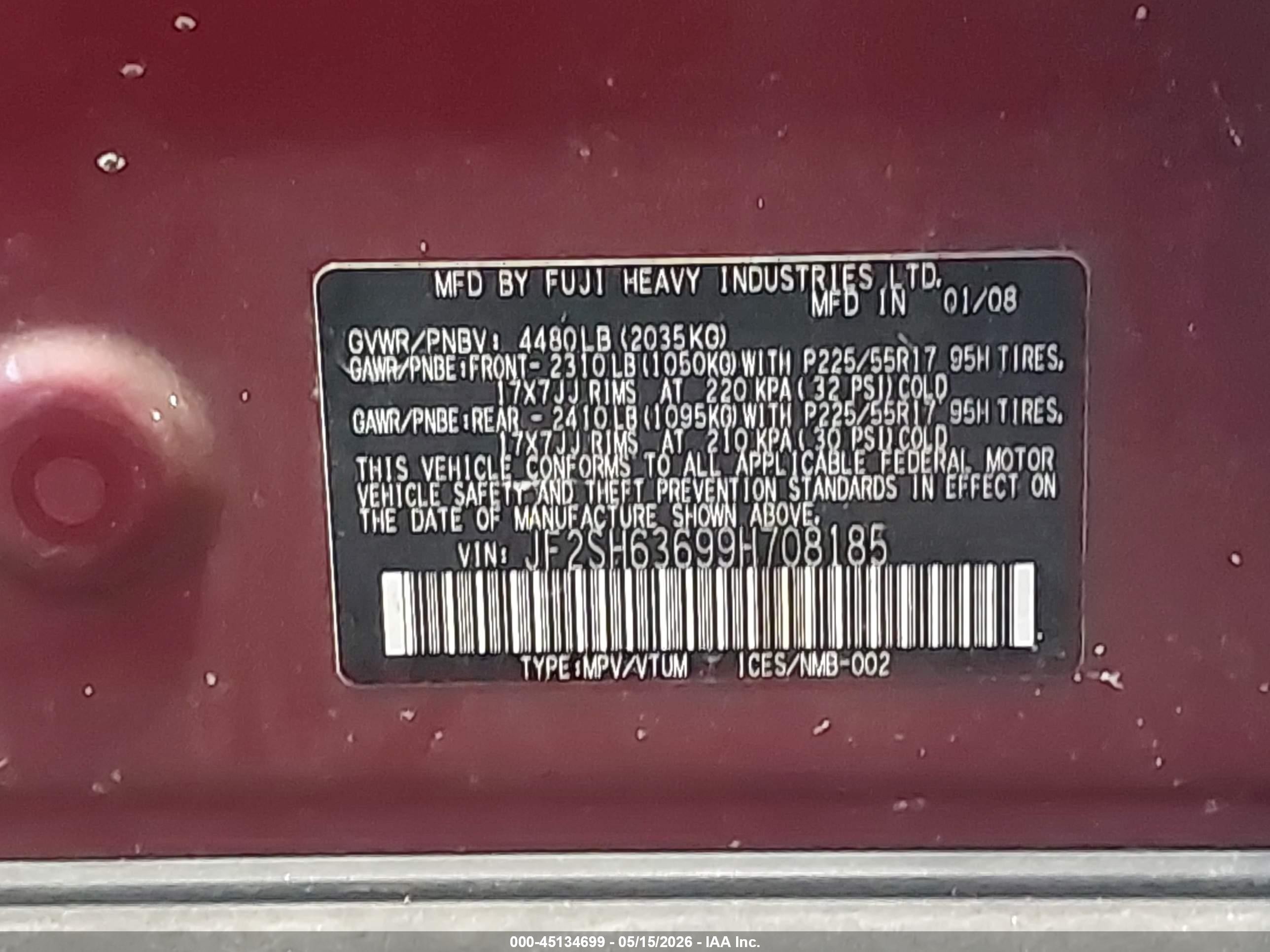 2009 Subaru Forester 2.5x Maroon vin: JF2SH63699H708185