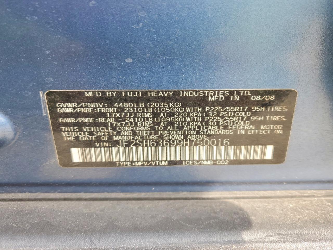 2009 Subaru Forester 2.5x Premium Blue vin: JF2SH63699H750016