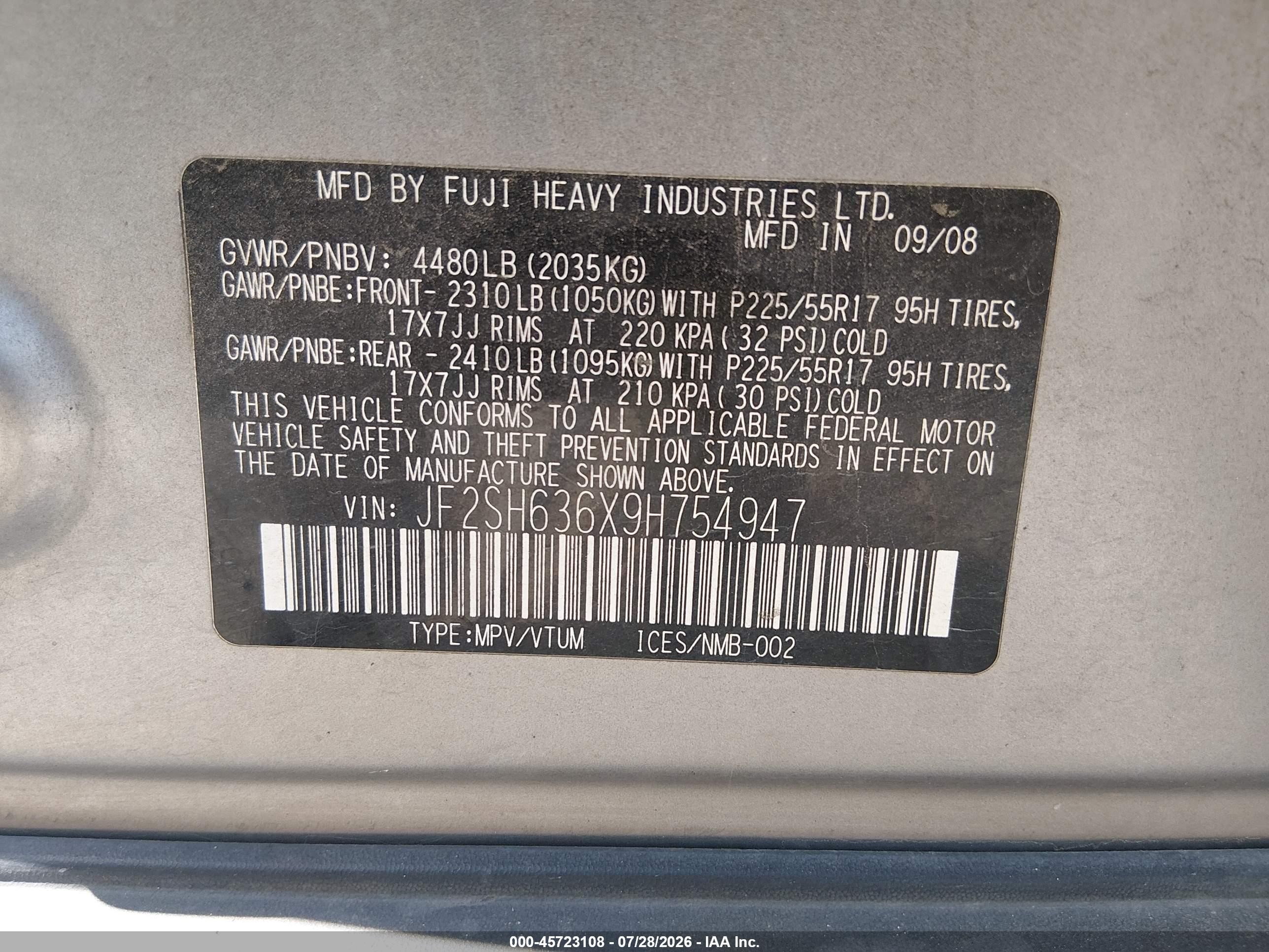 2009 Subaru Forester 2.5x Silver vin: JF2SH636X9H754947