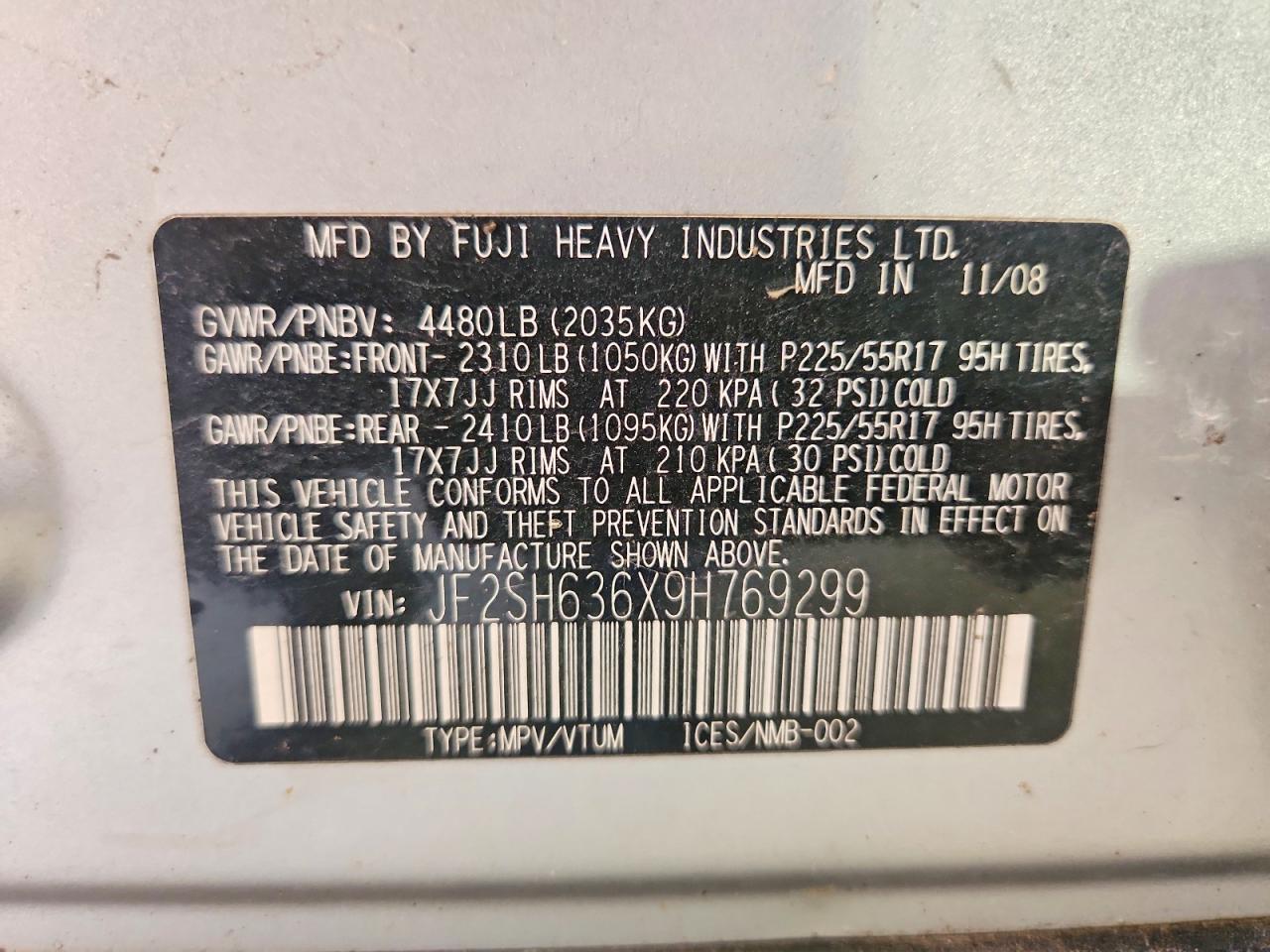 2009 Subaru Forester 2.5x Premium Silver vin: JF2SH636X9H769299