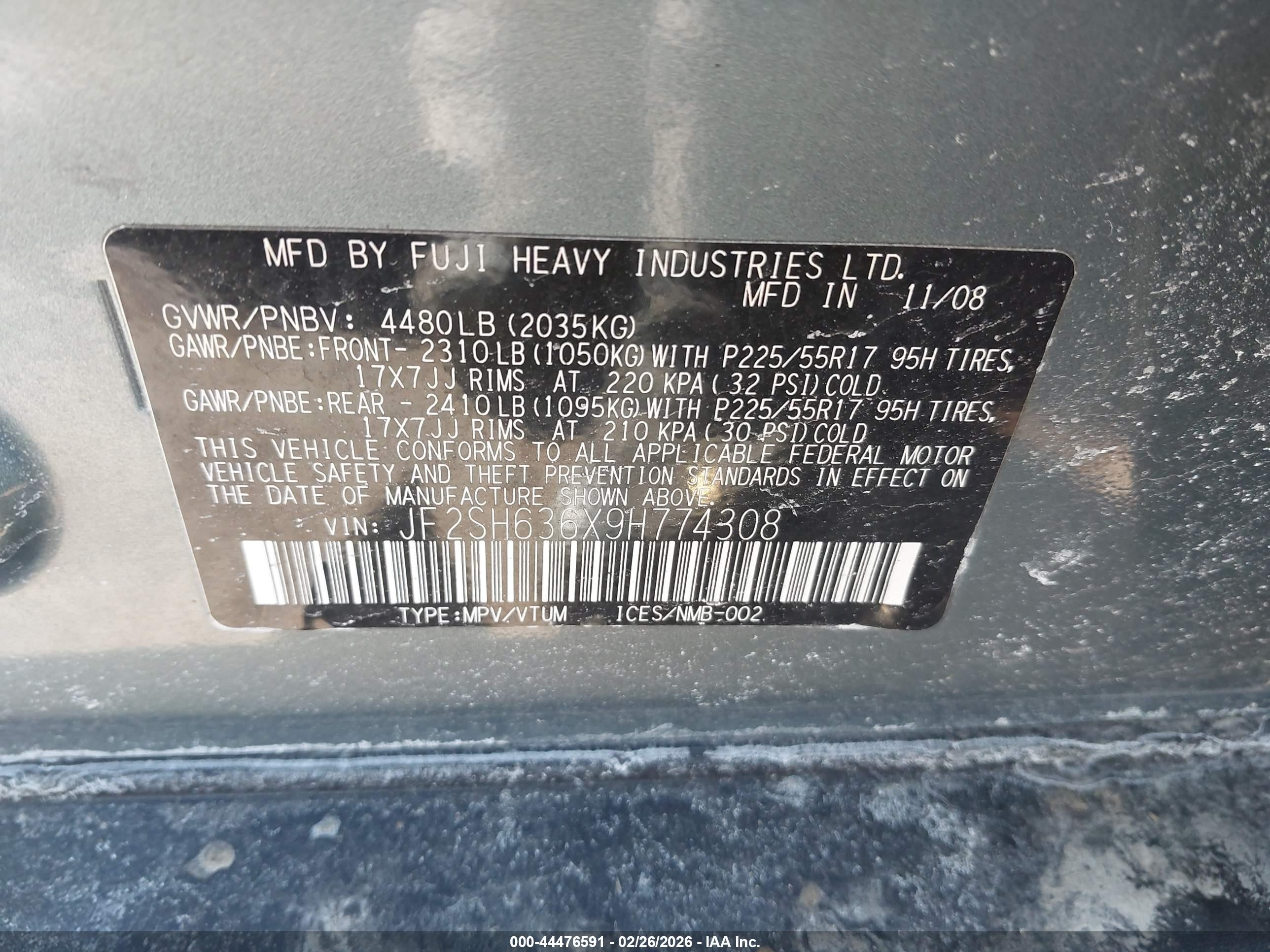 2009 Subaru Forester 2.5x Blue vin: JF2SH636X9H774308