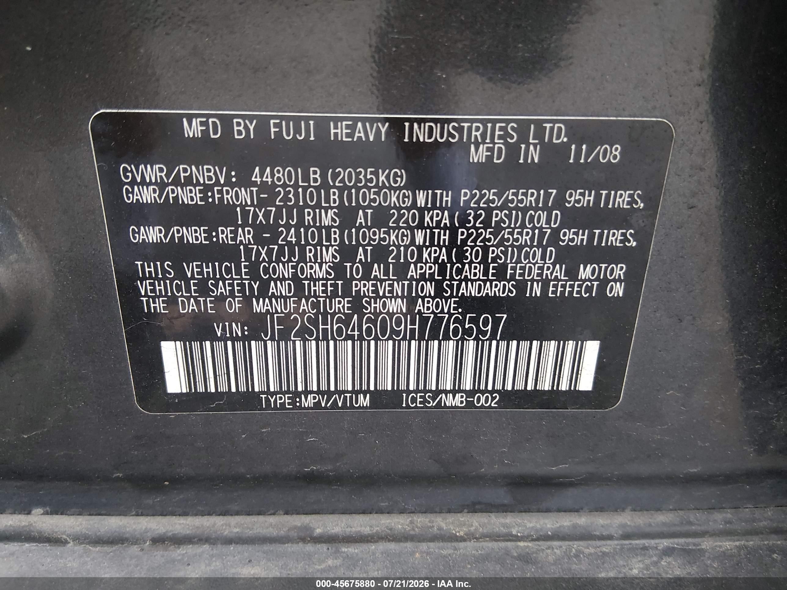2009 Subaru Forester 2.5x Limited Navy vin: JF2SH64609H776597