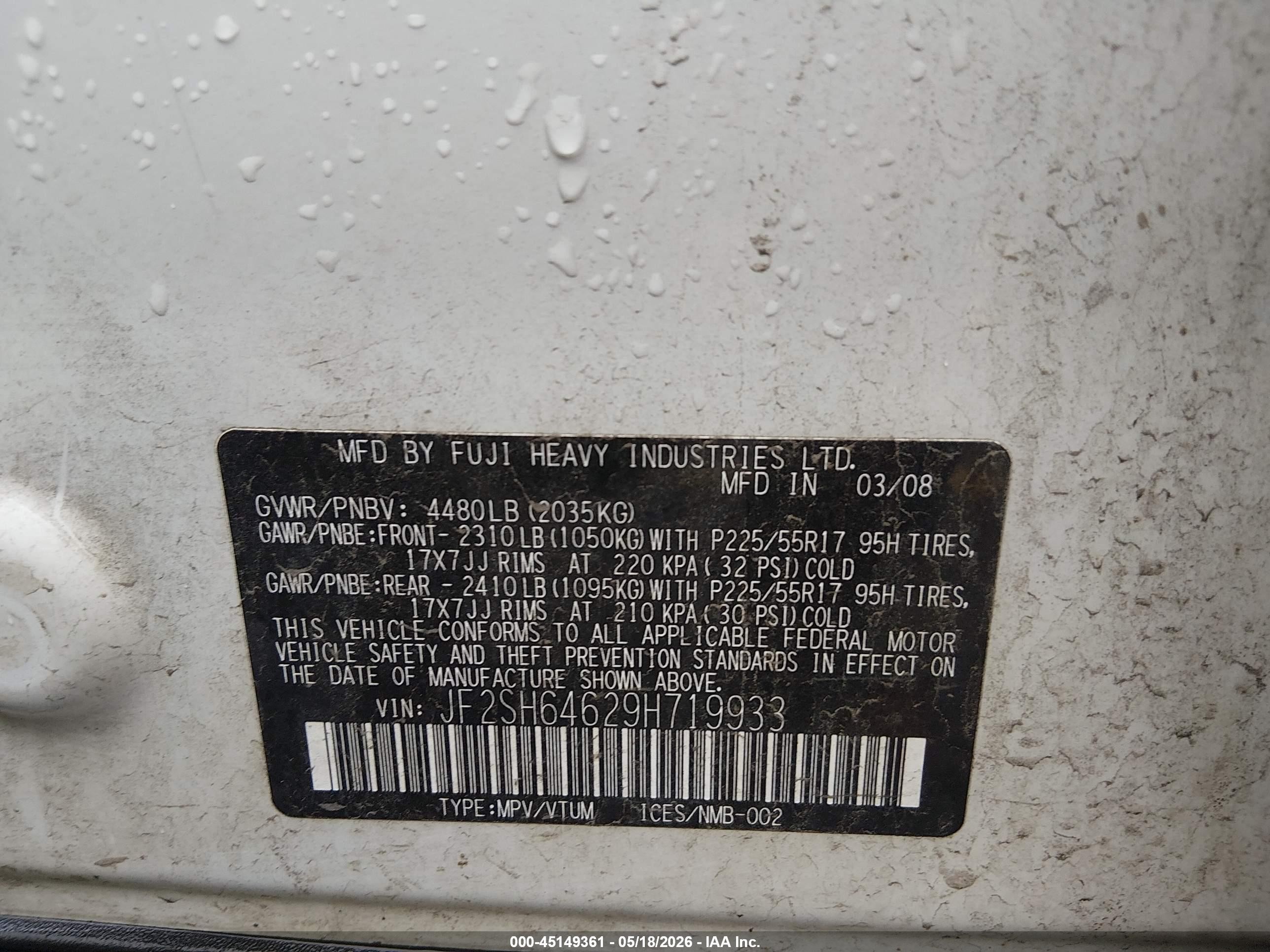 2009 Subaru Forester 2.5x Limited White vin: JF2SH64629H719933