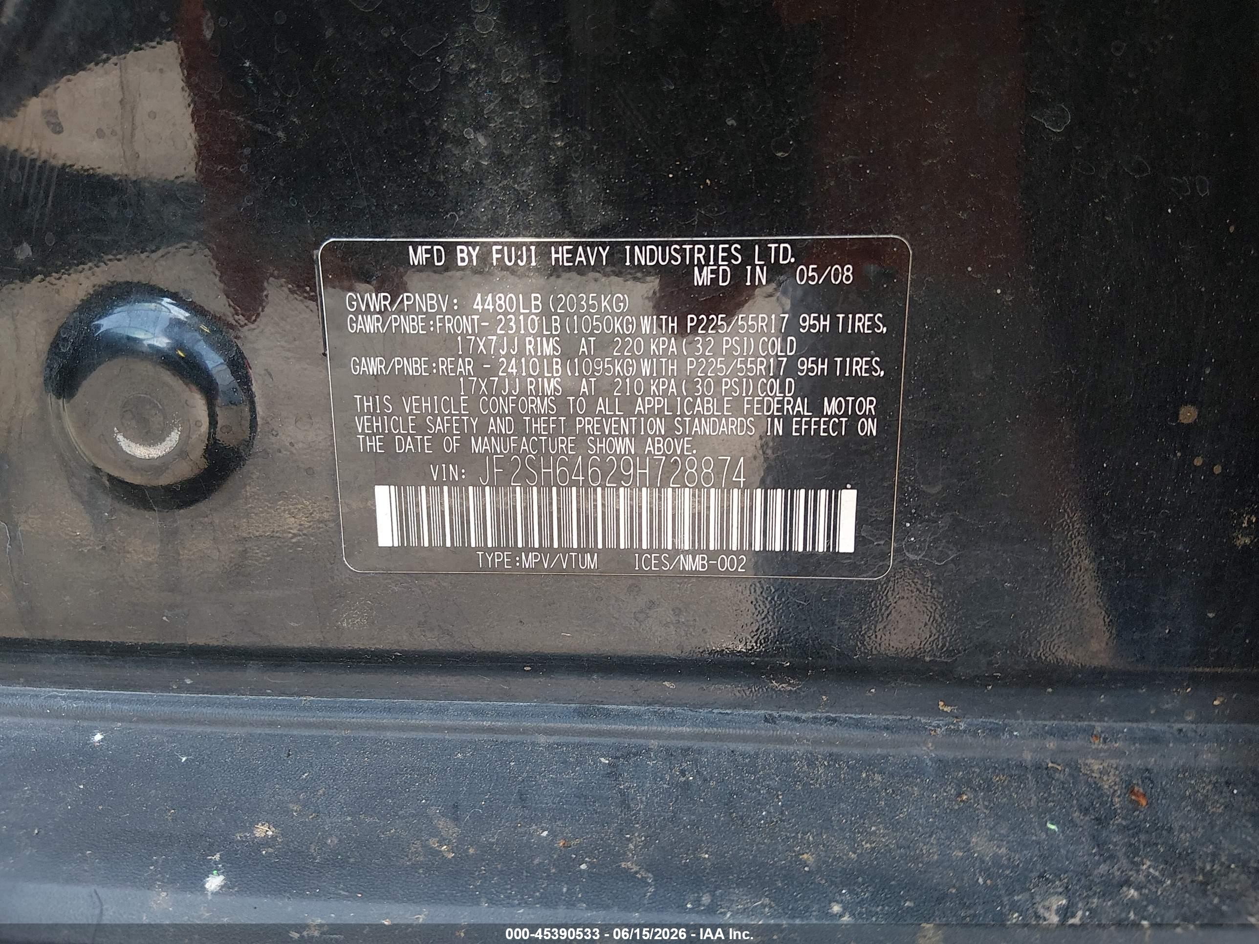 2009 Subaru Forester 2.5x Limited Black vin: JF2SH64629H728874