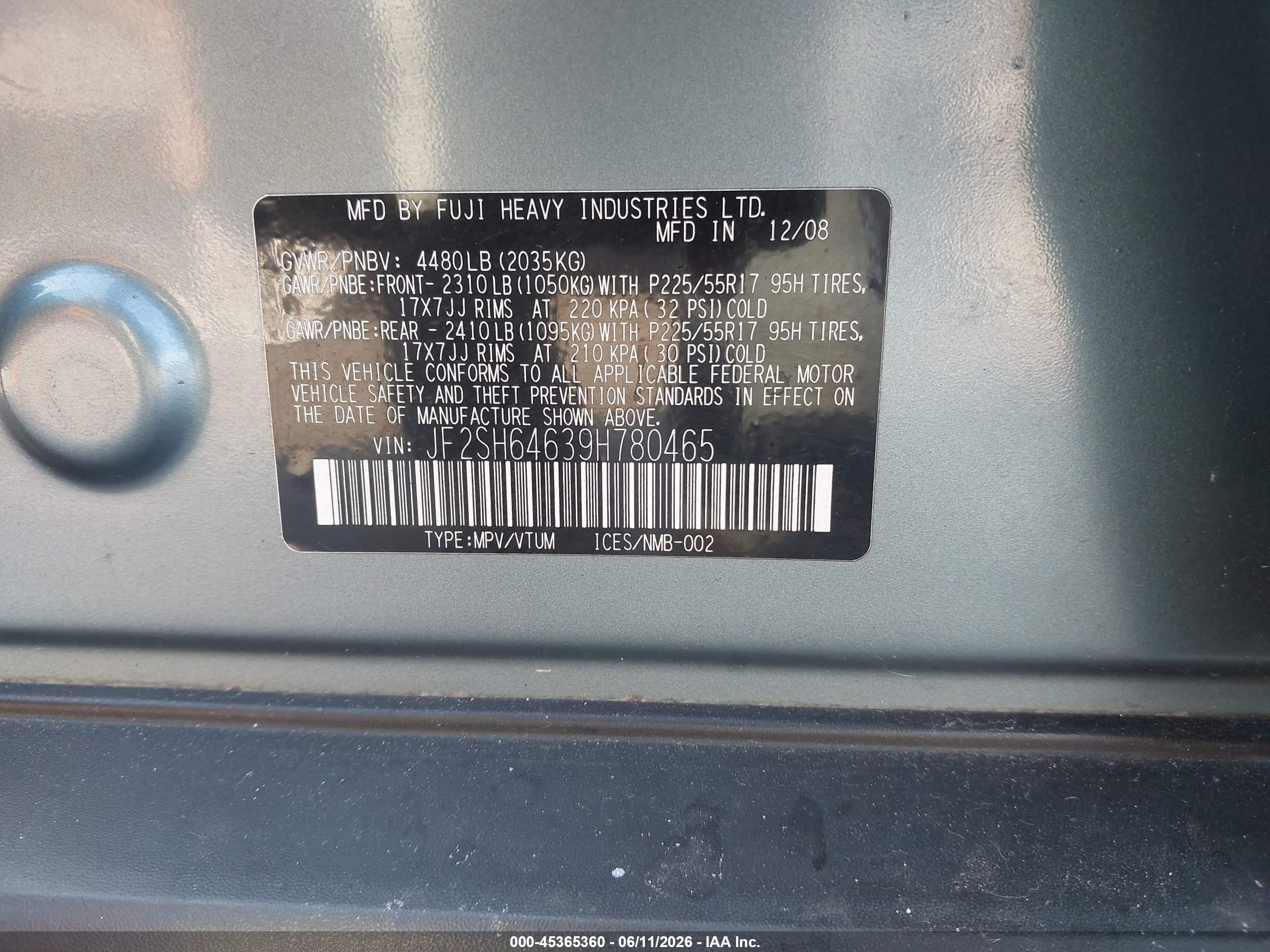2009 Subaru Forester 2.5x Limited Teal vin: JF2SH64639H780465