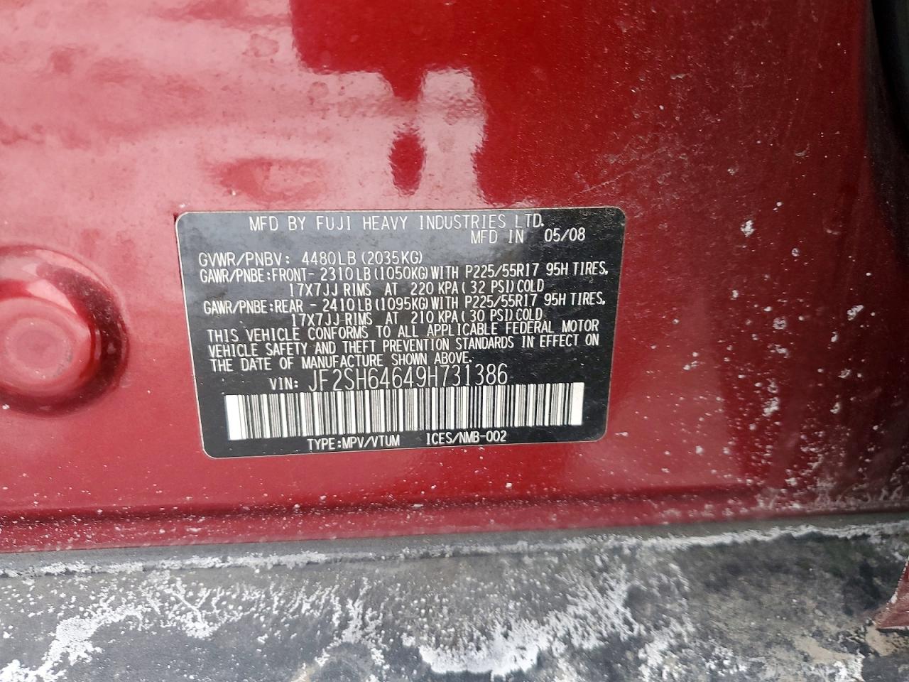 2009 Subaru Forester 2.5x Limited Burgundy vin: JF2SH64649H731386