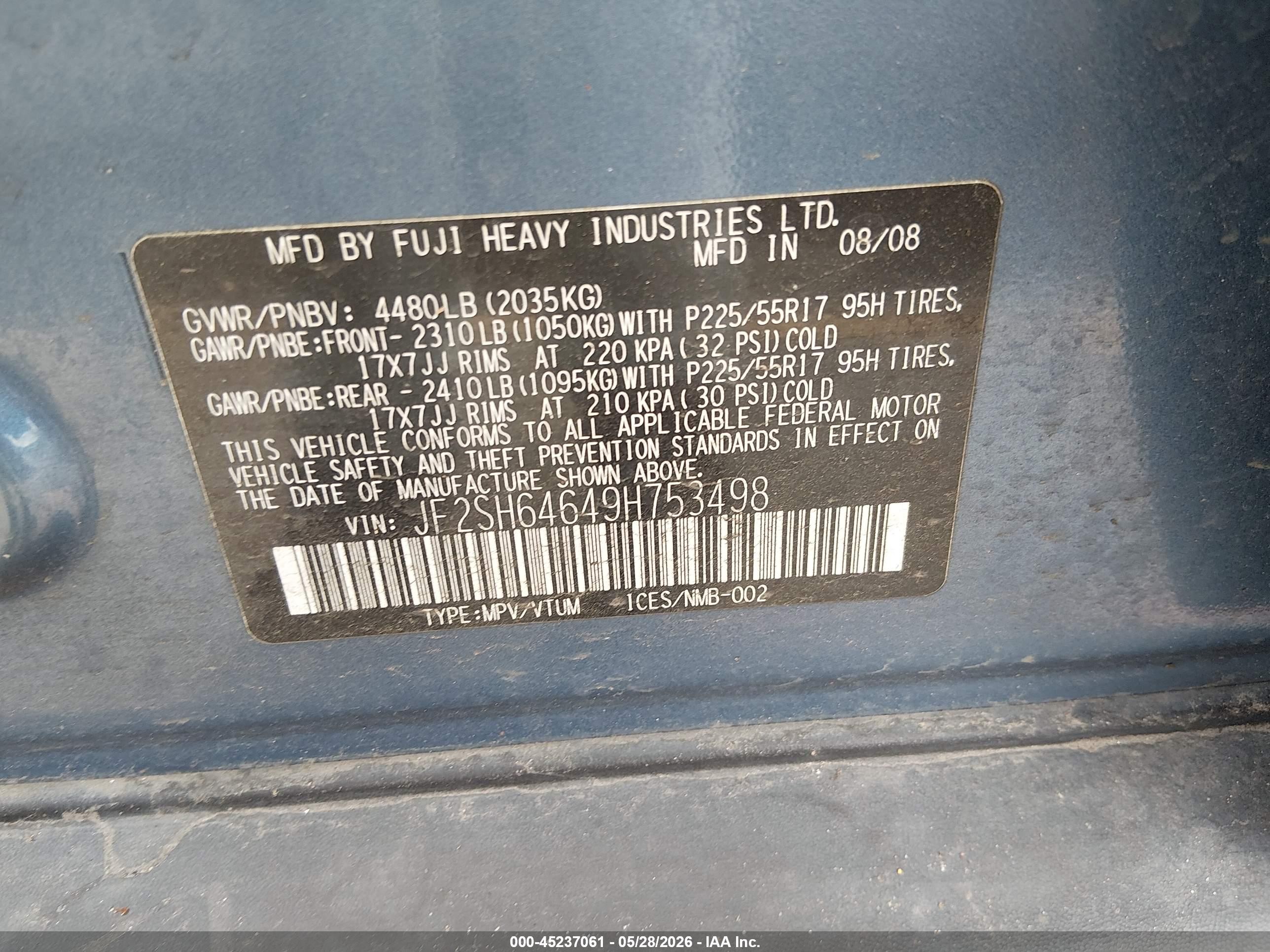 2009 Subaru Forester 2.5x Limited Синий vin: JF2SH64649H753498