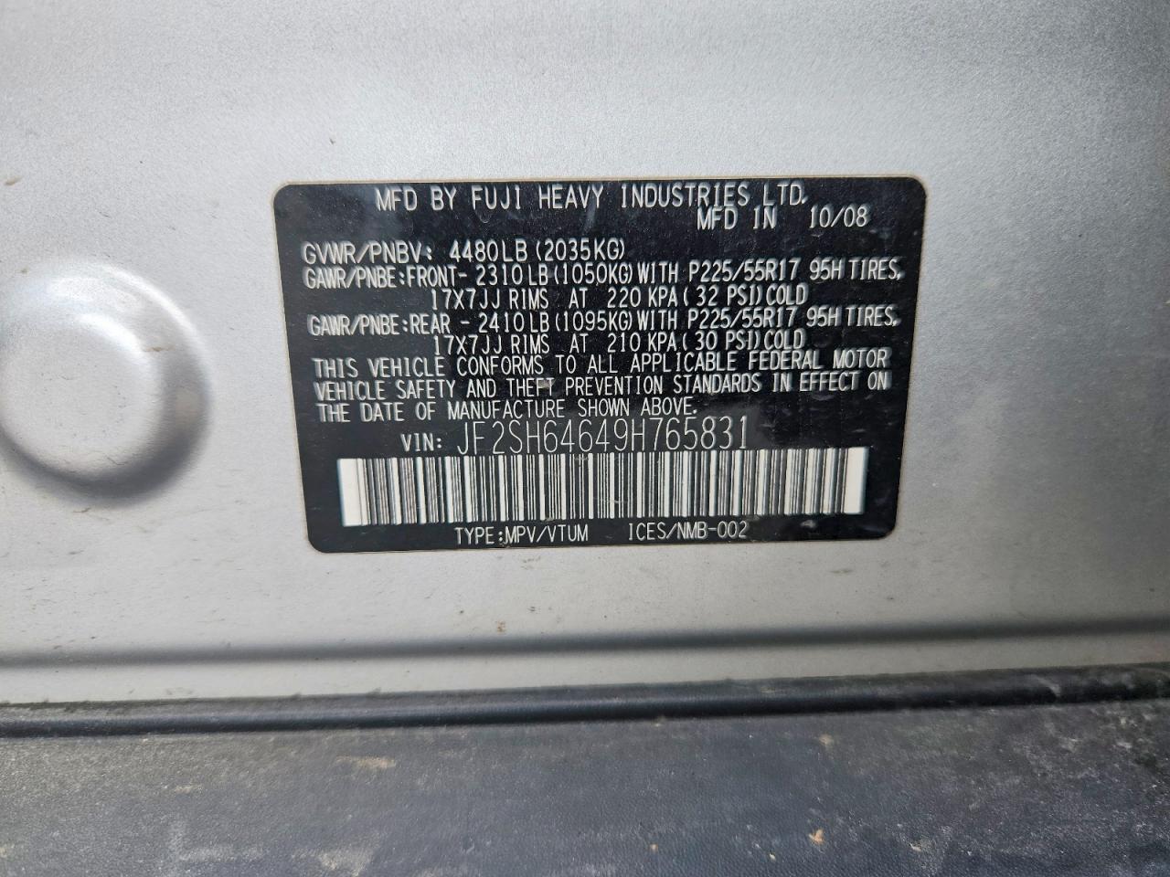 2009 Subaru Forester 2.5x Limited Silver vin: JF2SH64649H765831