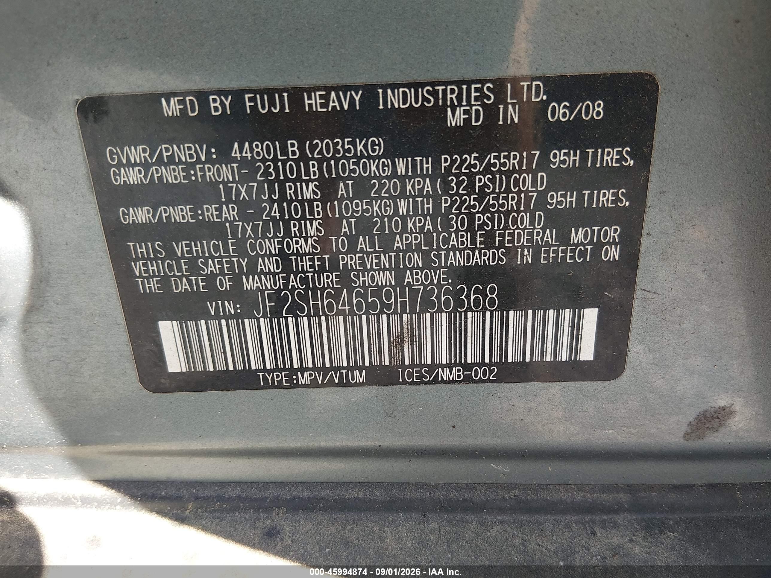 2009 Subaru Forester 2.5x Limited Green vin: JF2SH64659H736368