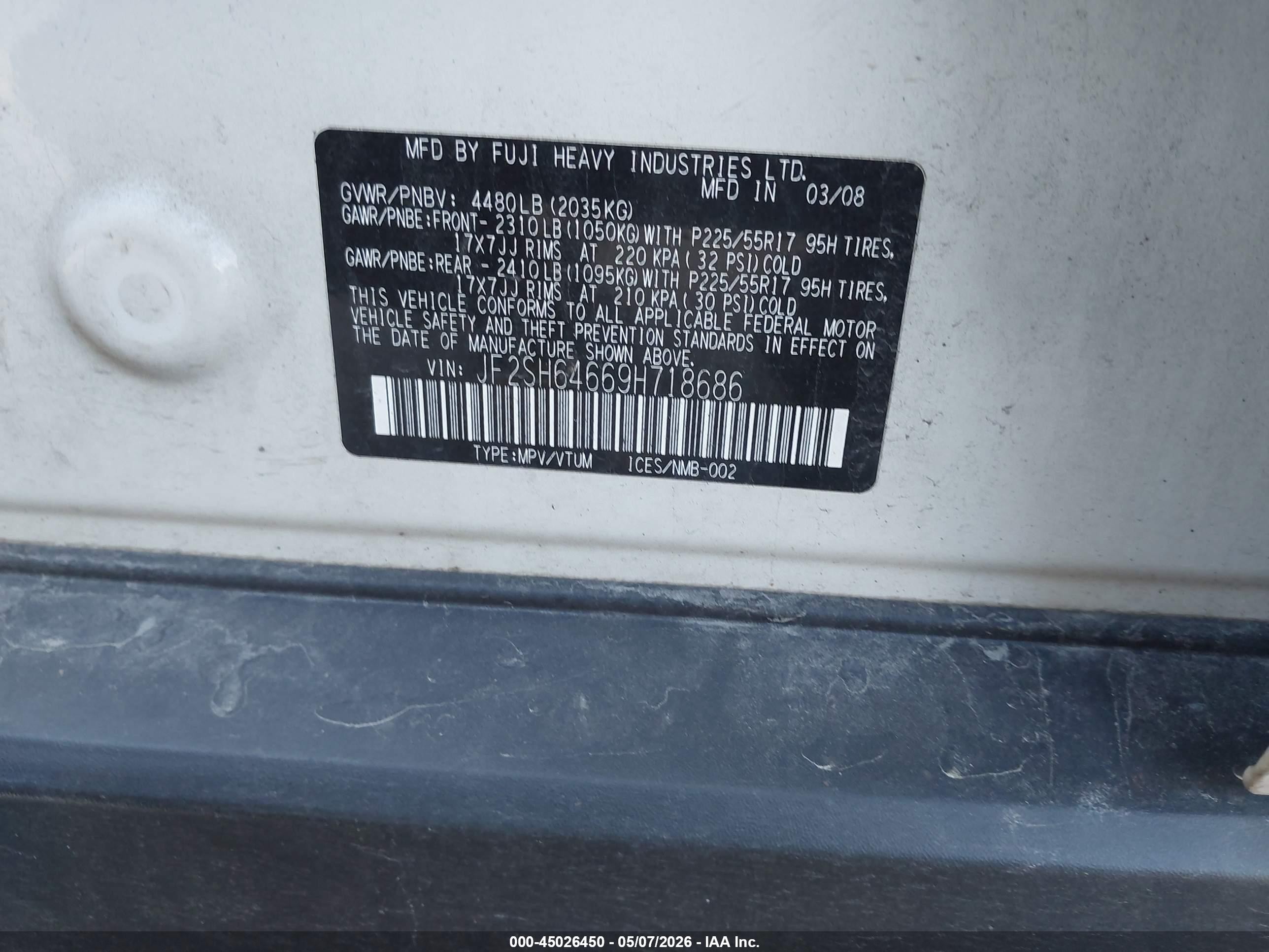 2009 Subaru Forester 2.5x Limited White vin: JF2SH64669H718686