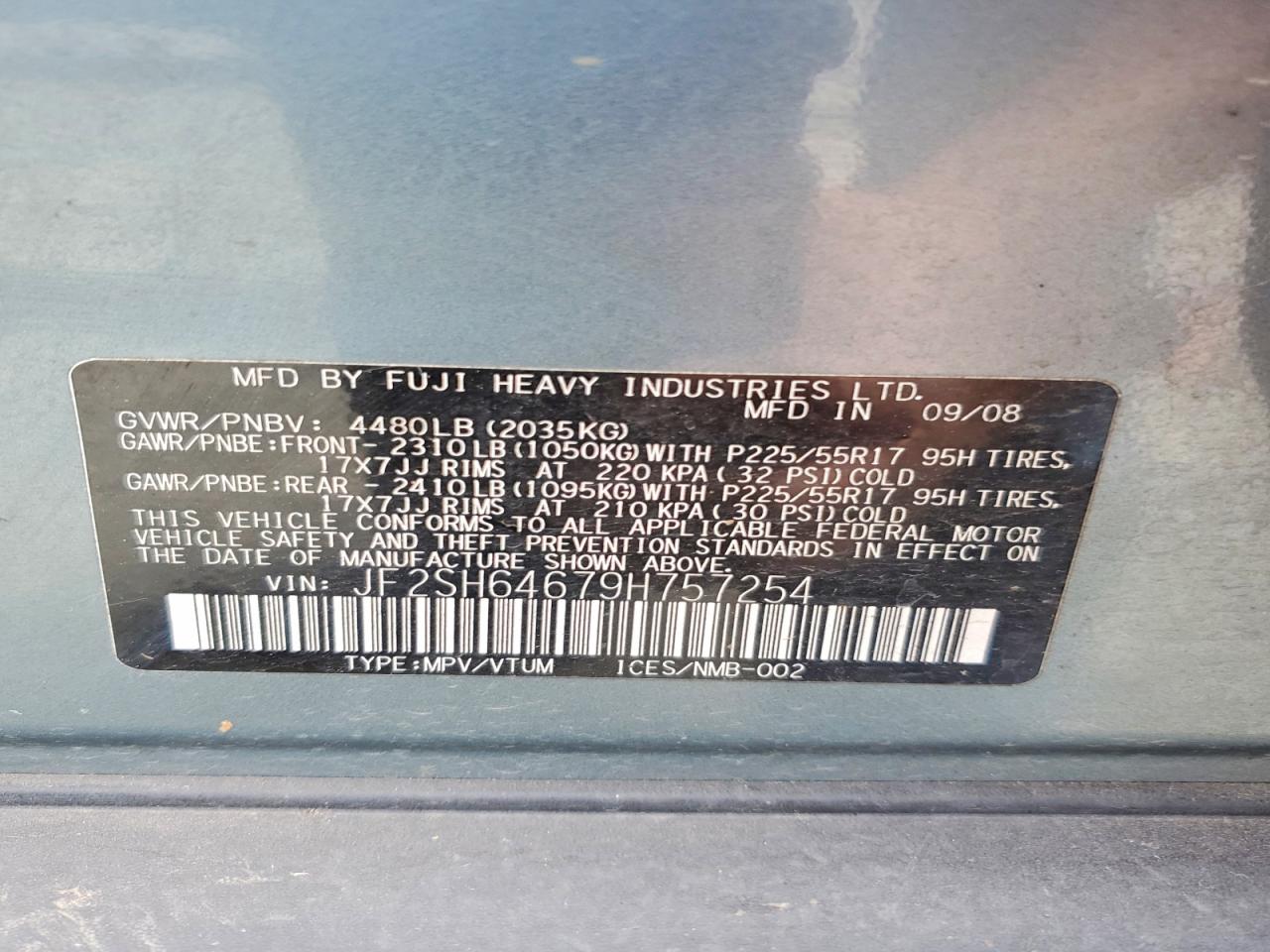 2009 Subaru Forester 2.5x Limited Blue vin: JF2SH64679H757254
