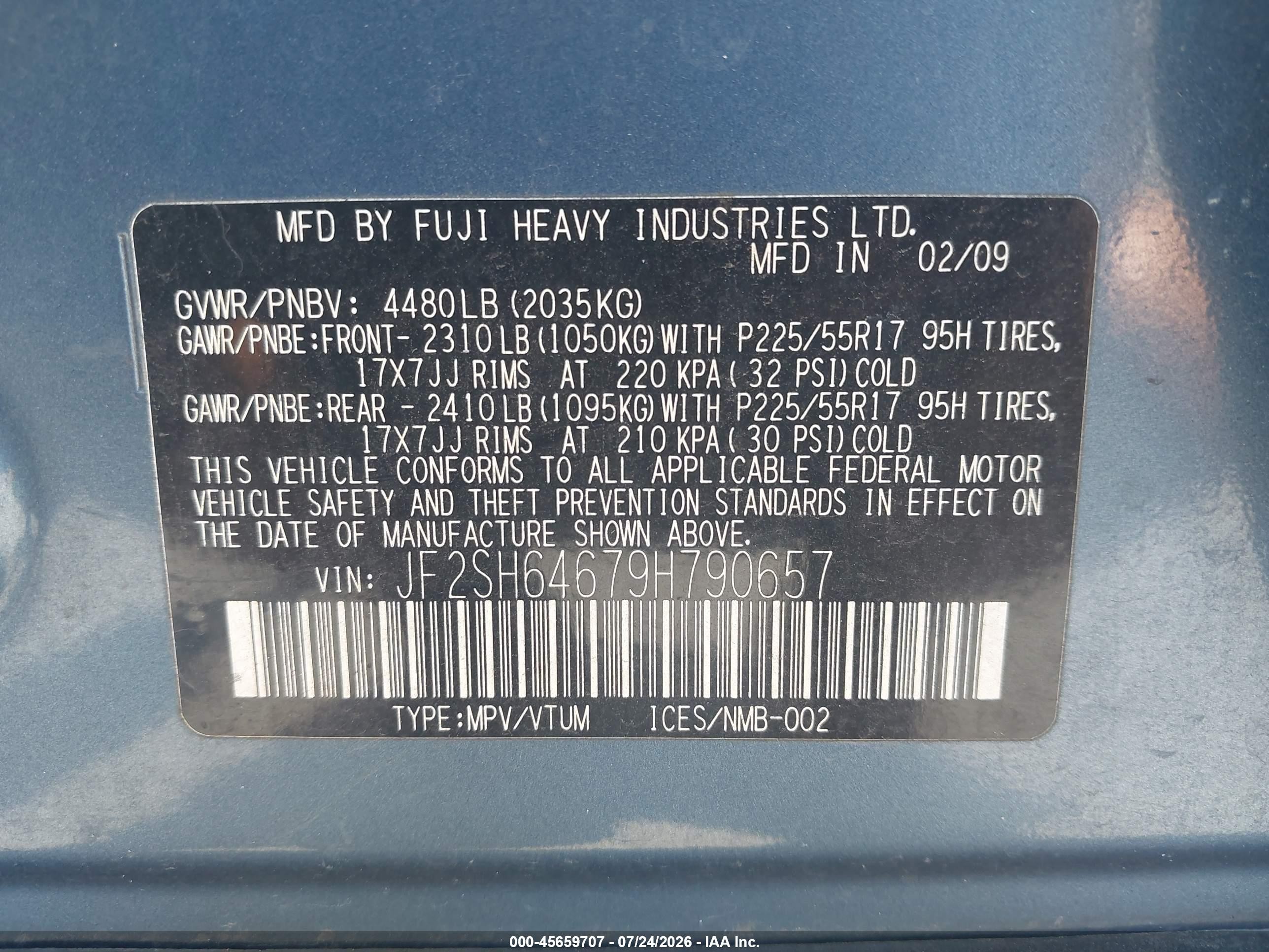 2009 Subaru Forester 2.5x Limited Light Blue vin: JF2SH64679H790657