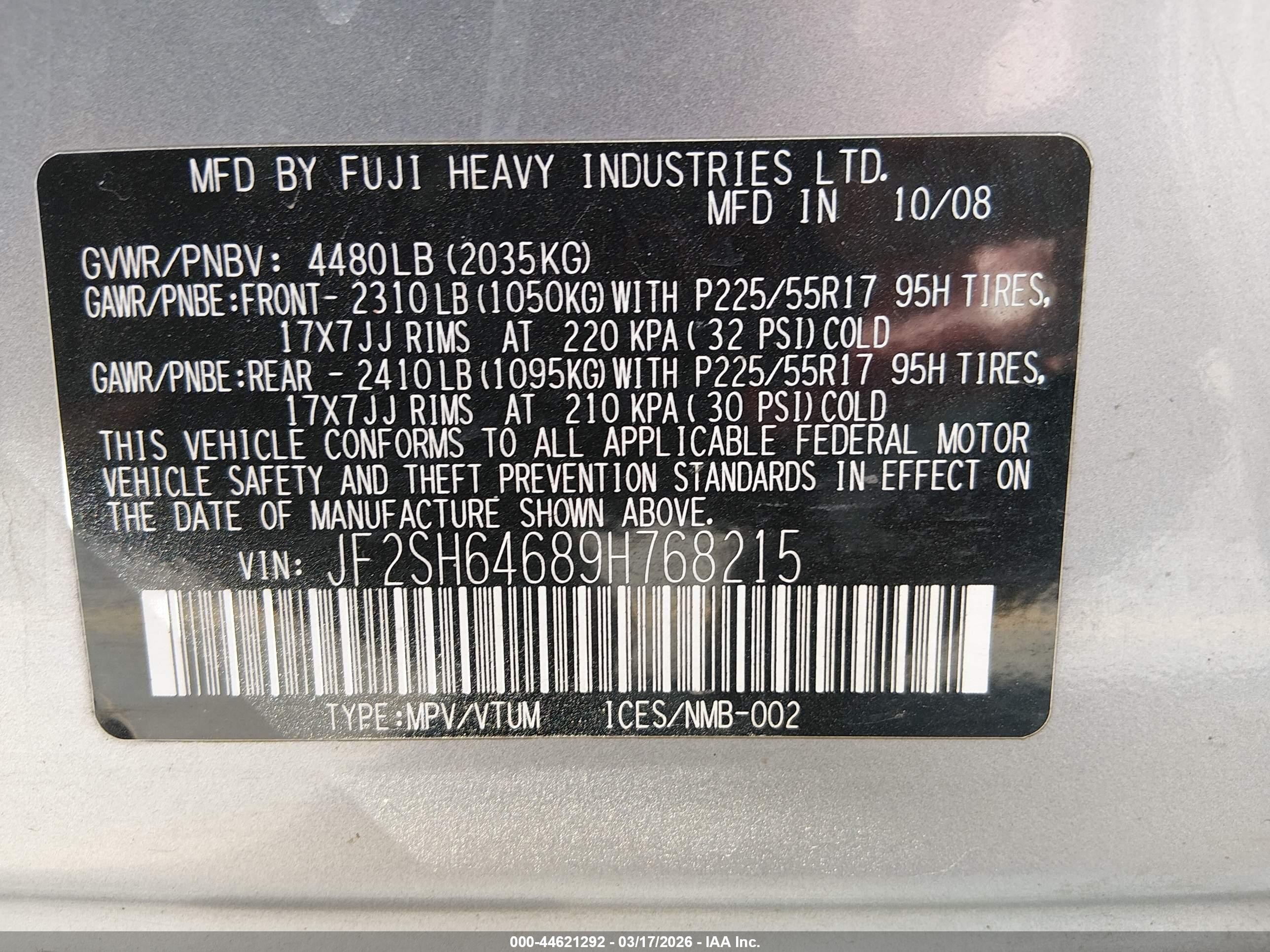 2009 Subaru Forester 2.5x Limited Silver vin: JF2SH64689H768215