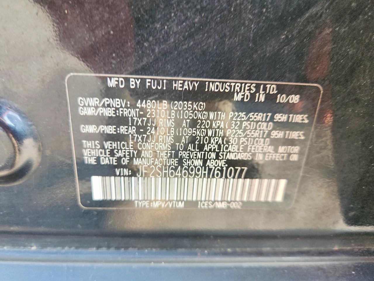 2009 Subaru Forester 2.5x Limited Black vin: JF2SH64699H761077