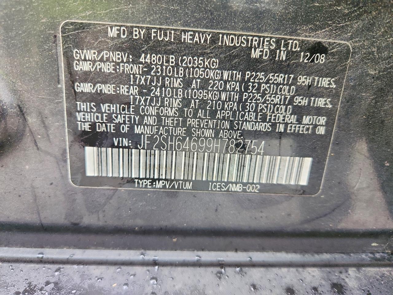 2009 Subaru Forester 2.5x Limited Charcoal vin: JF2SH64699H782754