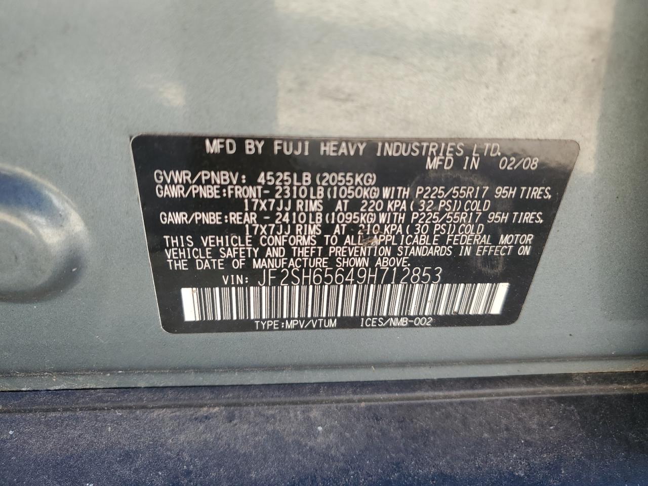 2009 Subaru Forester 2.5xt Silver vin: JF2SH65649H712853