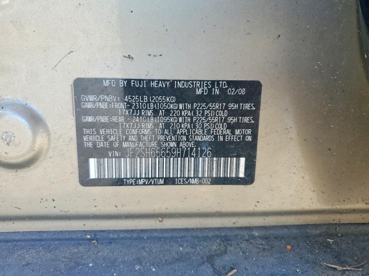 2009 Subaru Forester 2.5xt Tan vin: JF2SH65659H714126