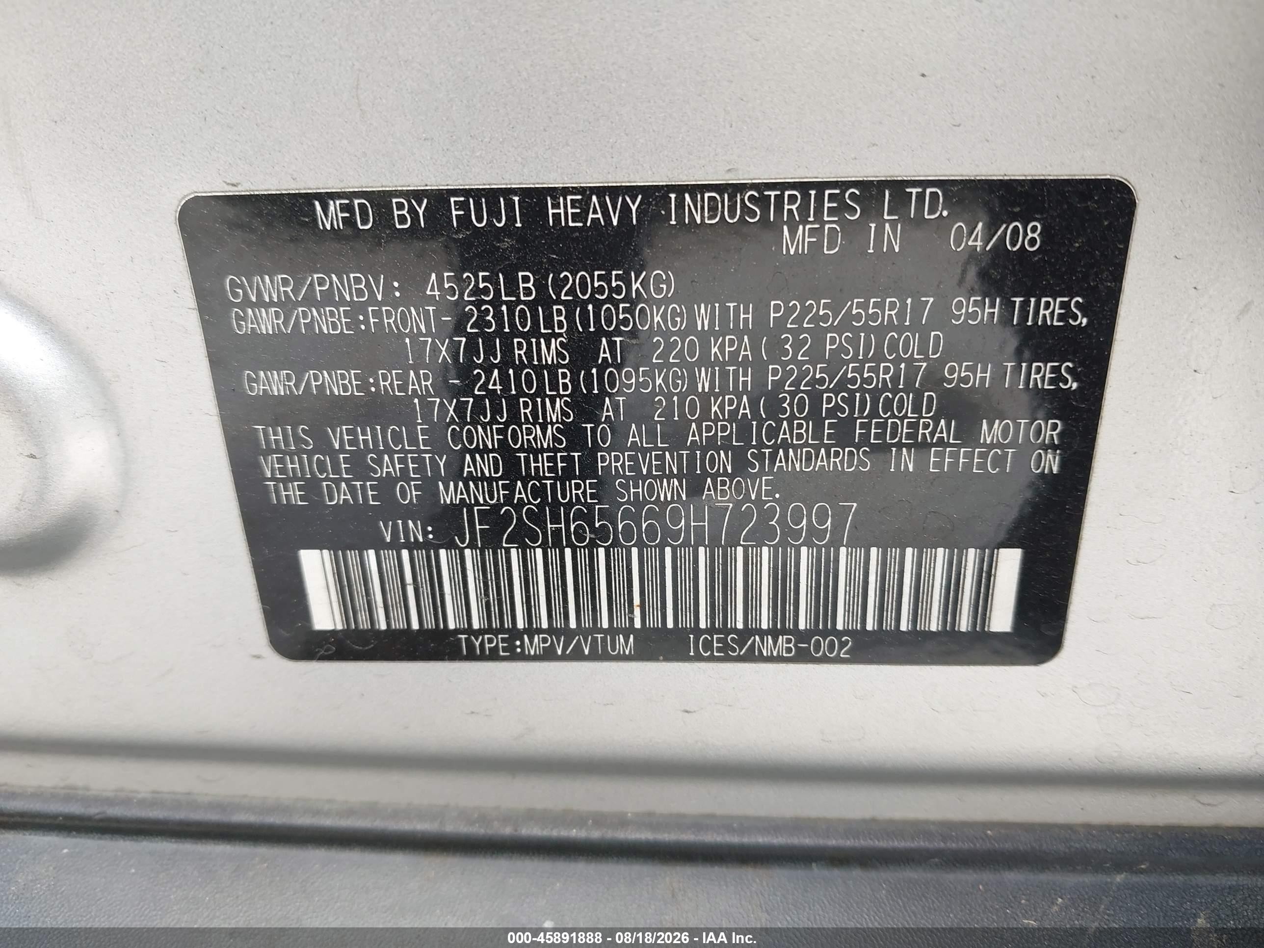 2009 Subaru Forester 2.5xt Silver vin: JF2SH65669H723997