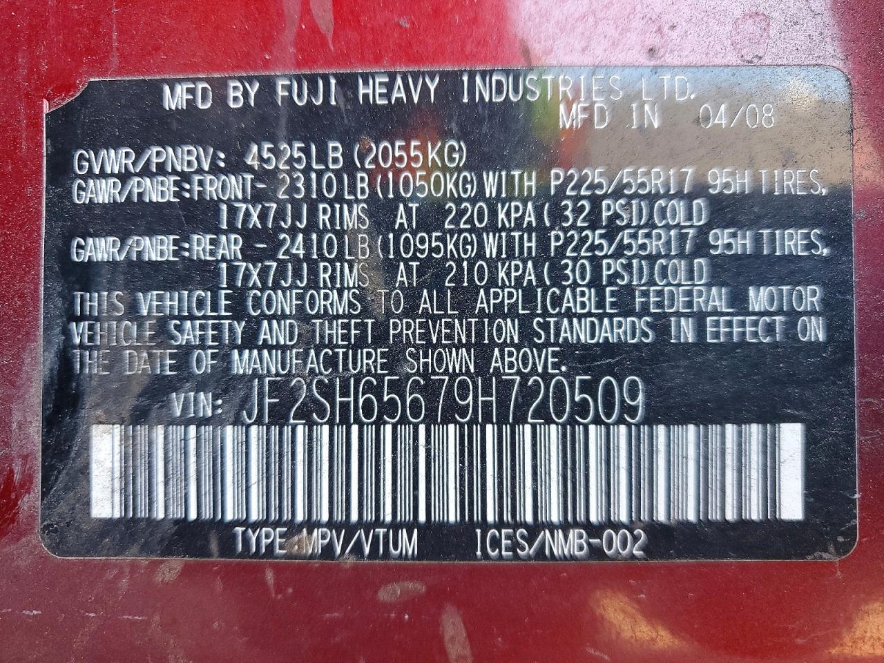 2009 Subaru Forester 2.5xt Burgundy vin: JF2SH65679H720509