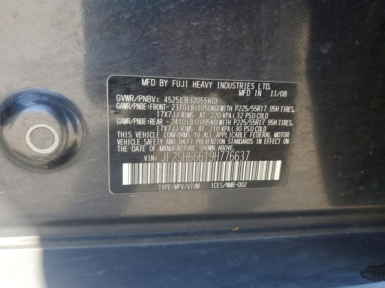 2009 Subaru Forester 2.5xt Limited Charcoal vin: JF2SH66619H776637