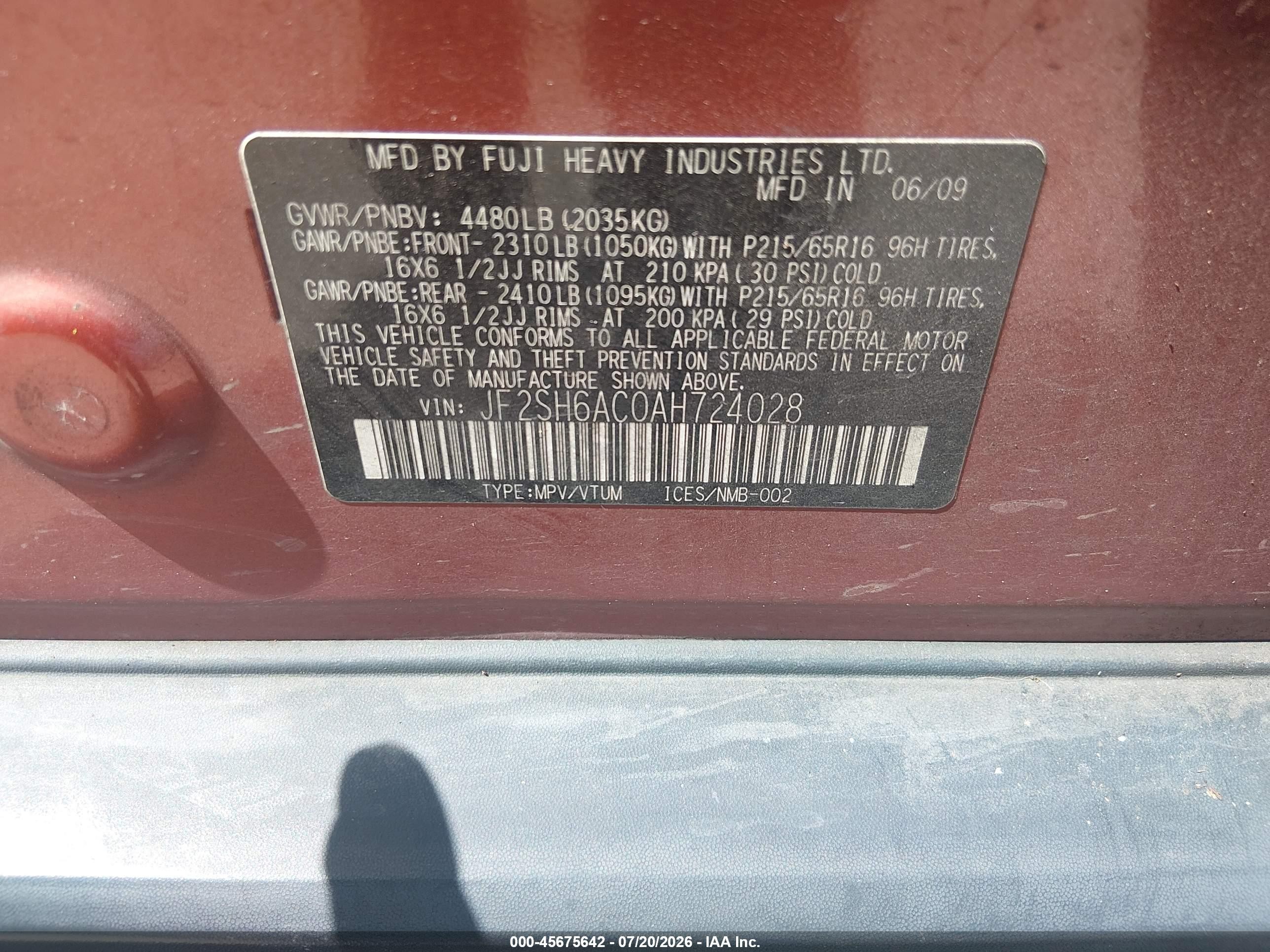 2010 Subaru Forester 2.5x Orange vin: JF2SH6AC0AH724028