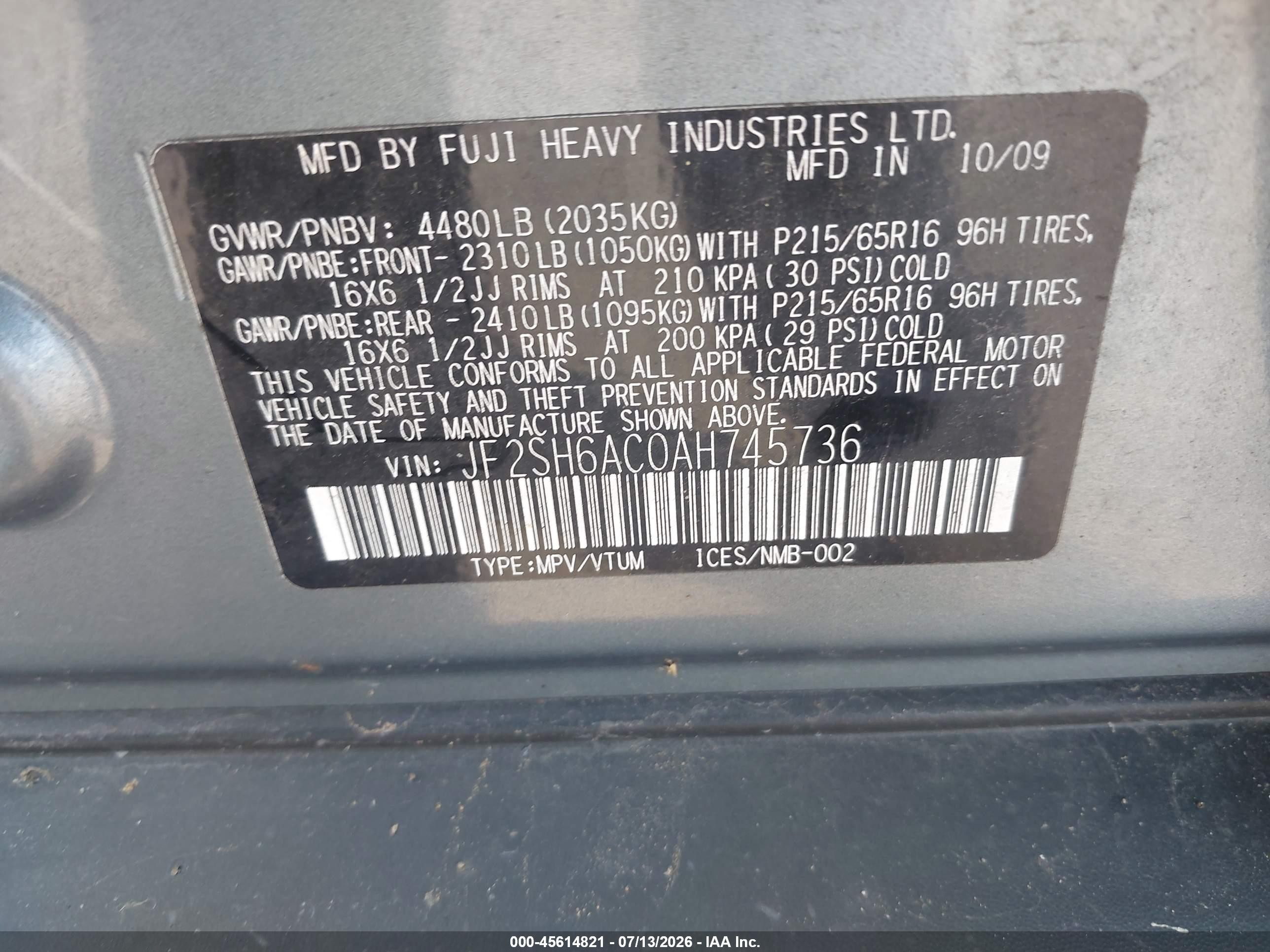 2010 Subaru Forester 2.5x Teal vin: JF2SH6AC0AH745736