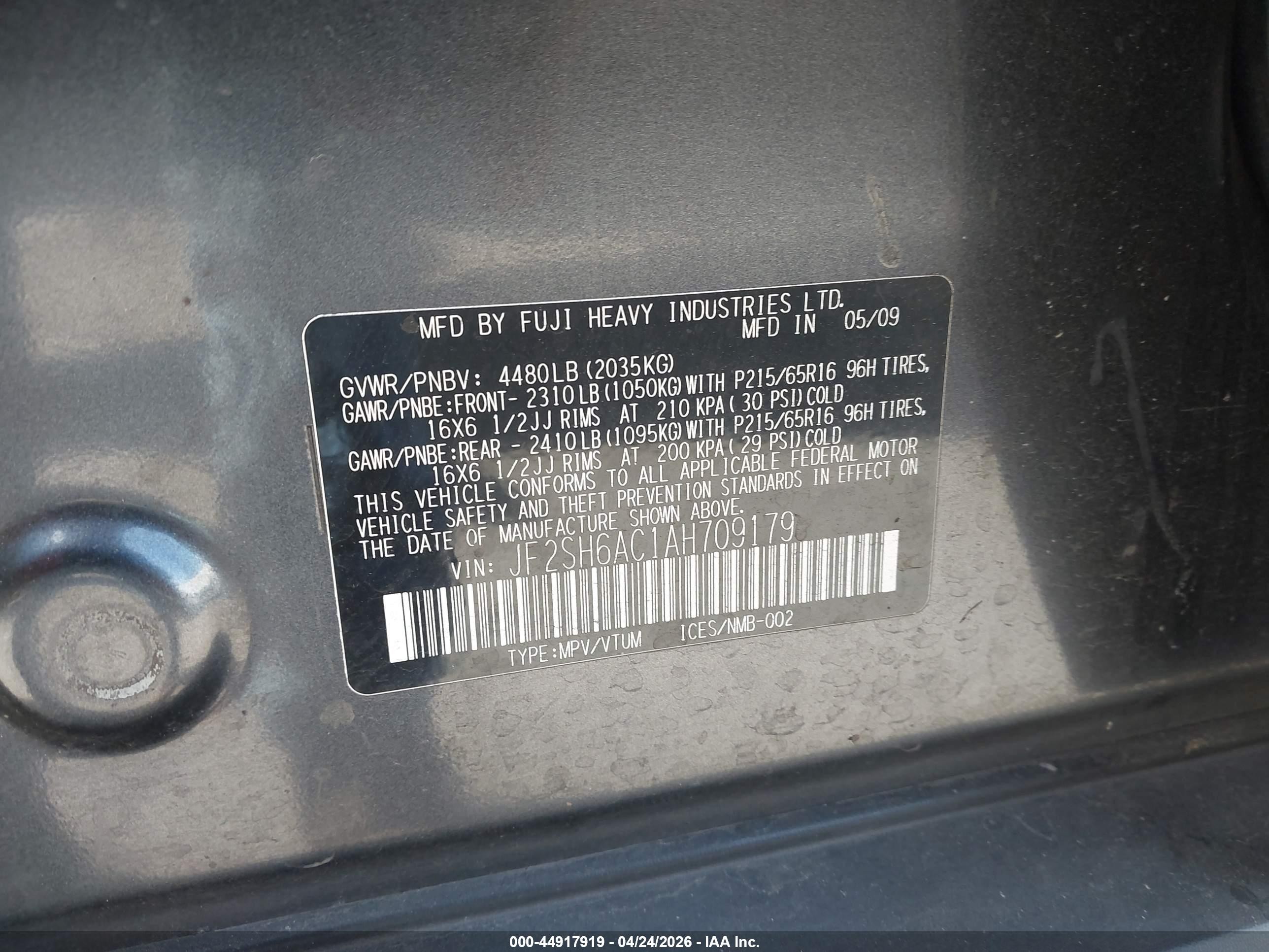 2010 Subaru Forester 2.5x Gray vin: JF2SH6AC1AH709179