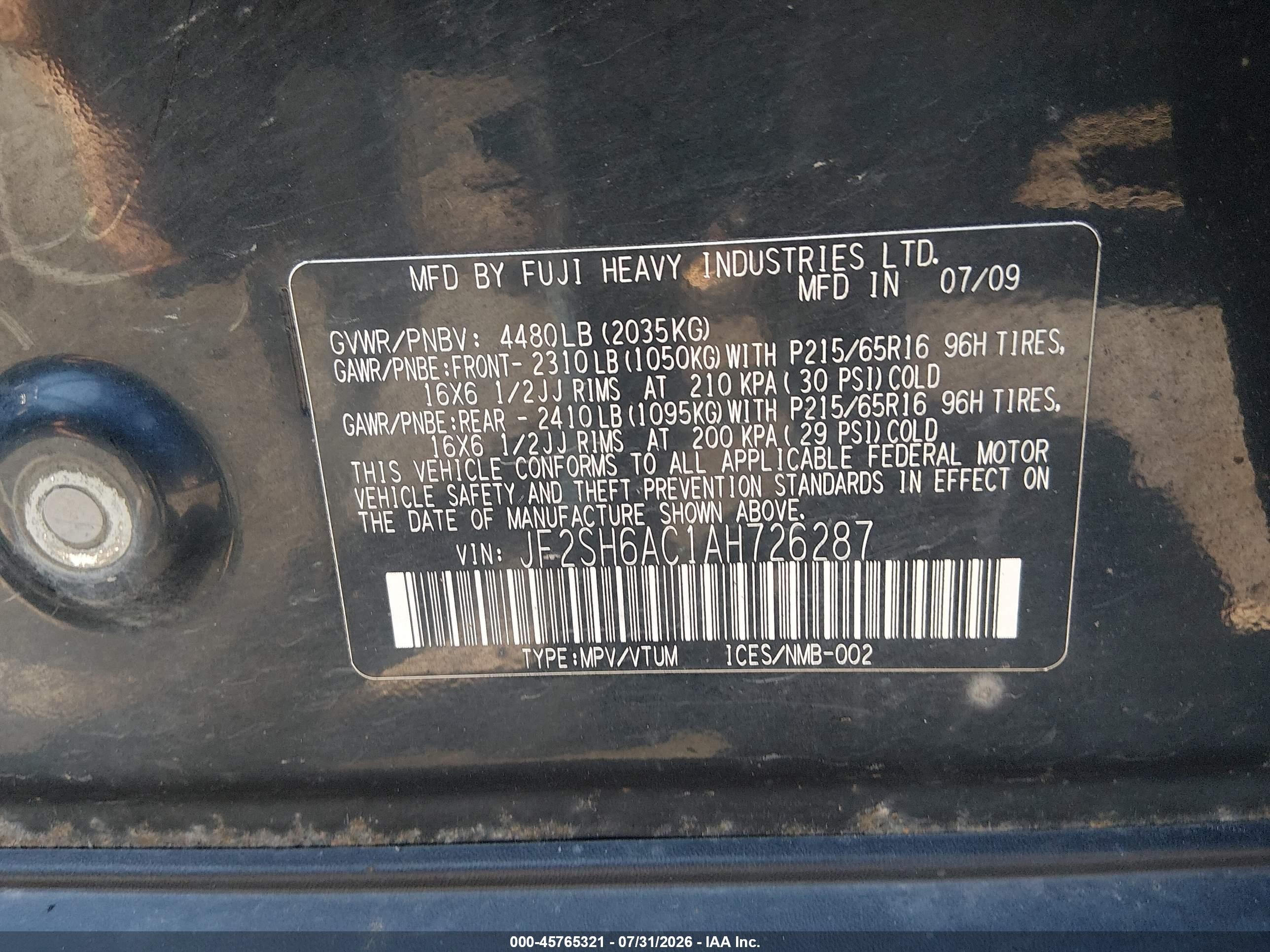2010 Subaru Forester 2.5x Black vin: JF2SH6AC1AH726287