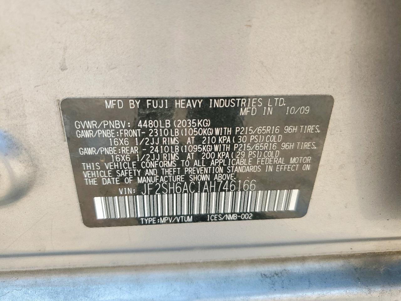 2010 Subaru Forester 2.5x Silver vin: JF2SH6AC1AH746166