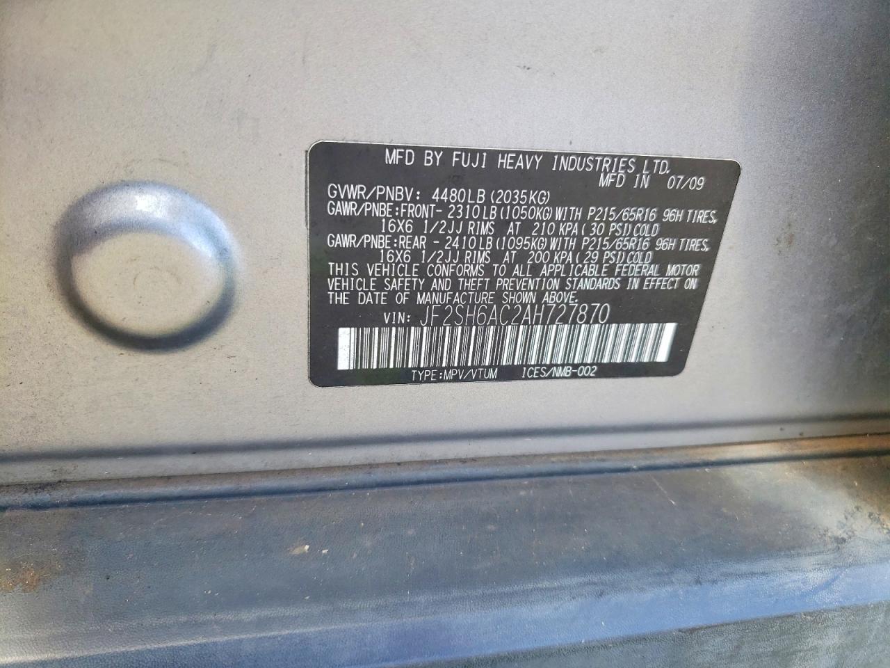2010 Subaru Forester 2.5x Gray vin: JF2SH6AC2AH727870