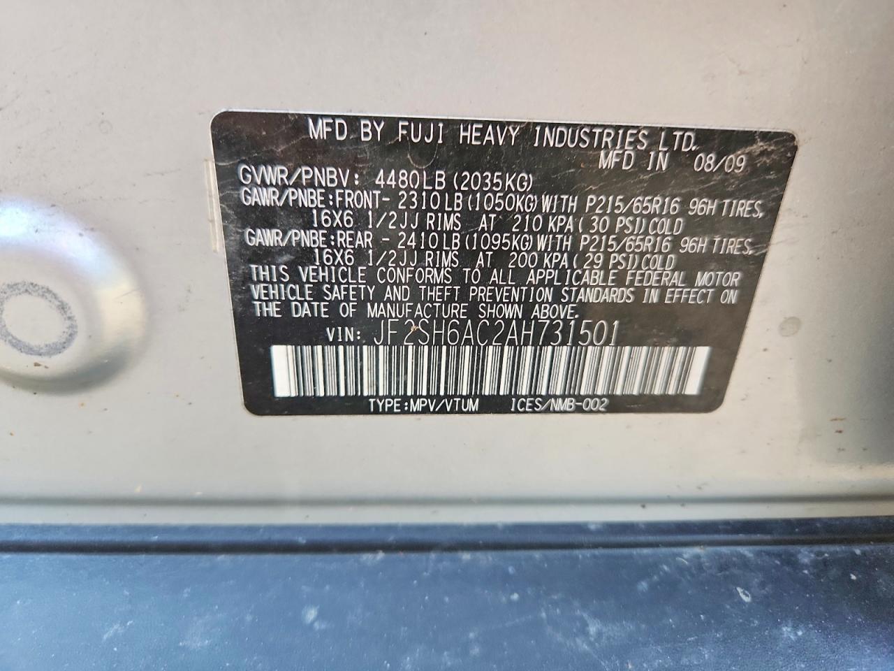 2010 Subaru Forester 2.5x Silver vin: JF2SH6AC2AH731501