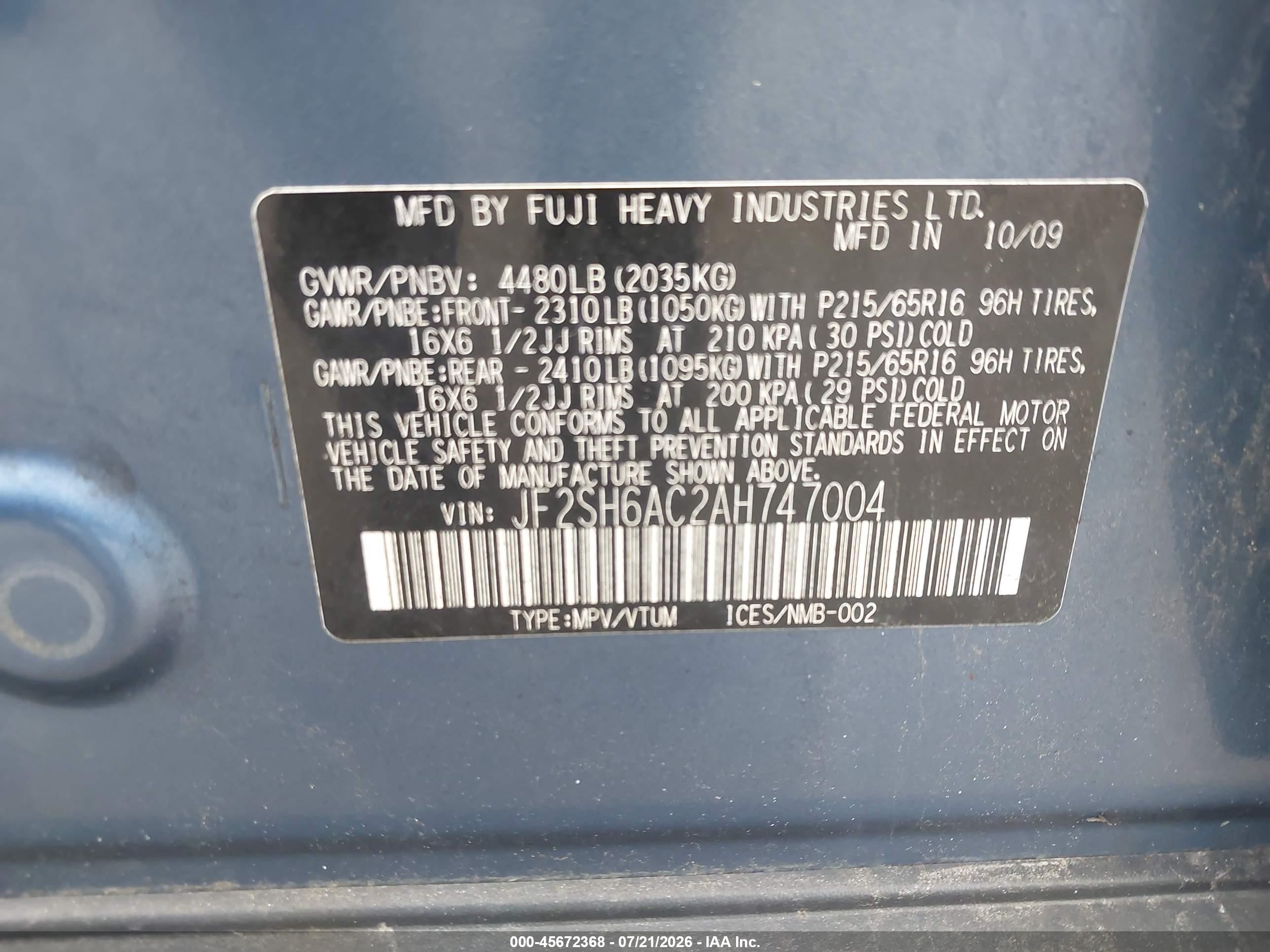 2010 Subaru Forester 2.5x Синий vin: JF2SH6AC2AH747004