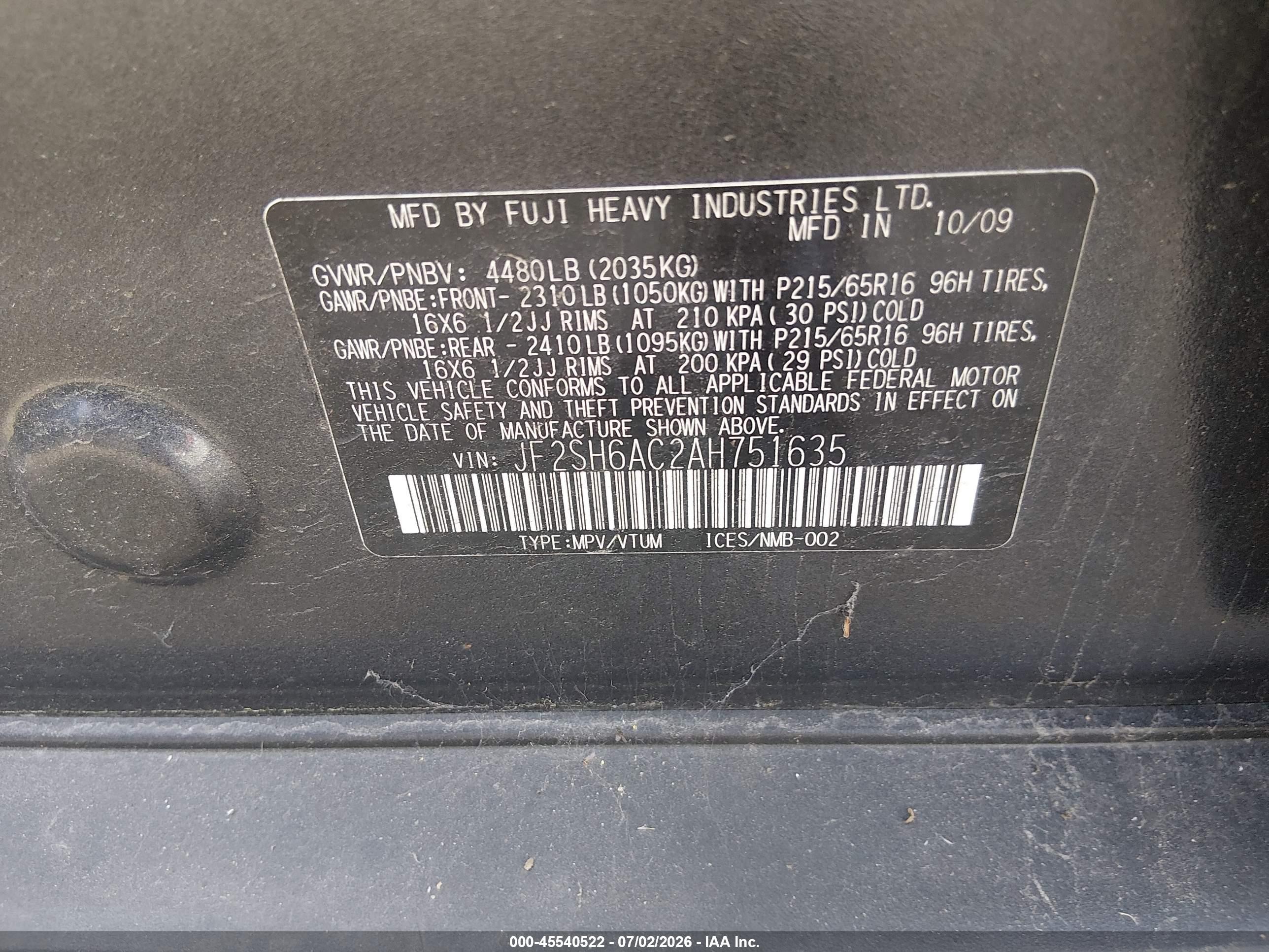 2010 Subaru Forester 2.5x Gray vin: JF2SH6AC2AH751635