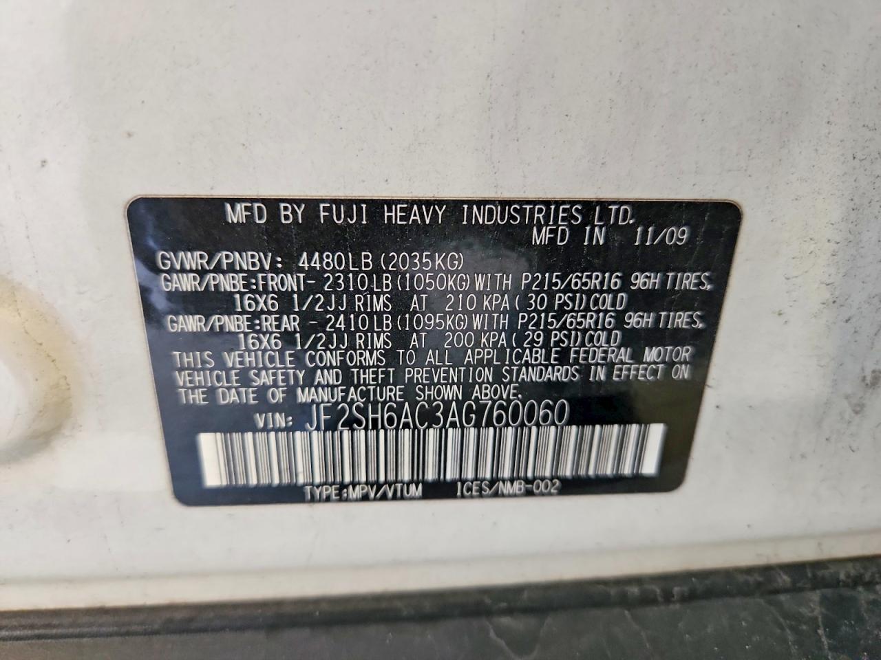 2010 Subaru Forester 2.5x White vin: JF2SH6AC3AG760060