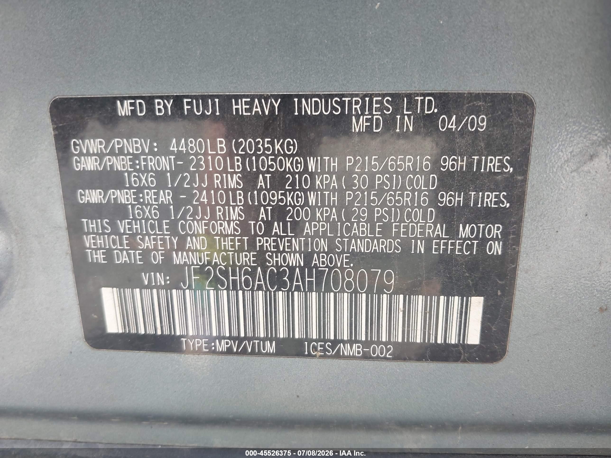 2010 Subaru Forester 2.5x Синий vin: JF2SH6AC3AH708079