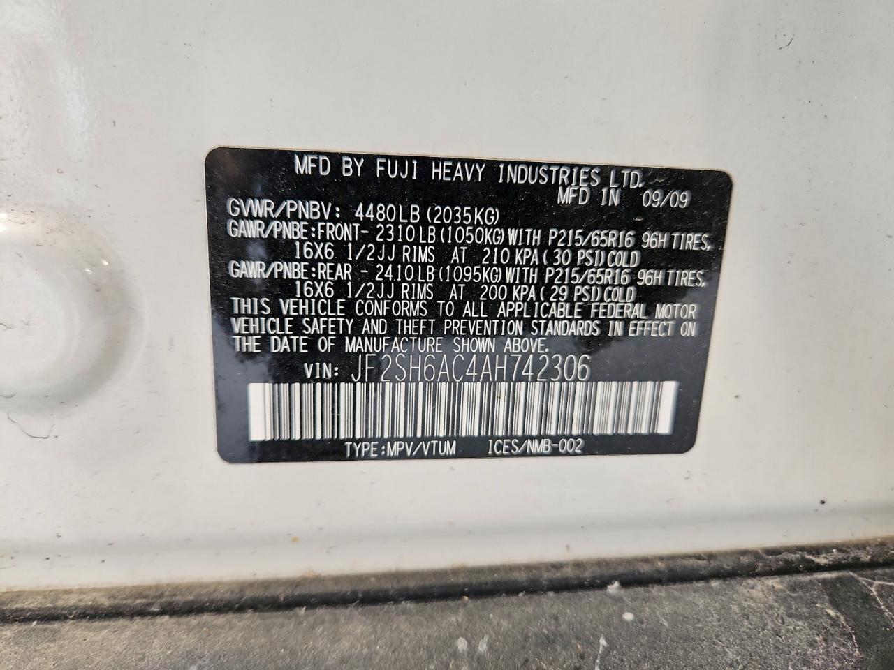 2010 Subaru Forester 2.5x White vin: JF2SH6AC4AH742306