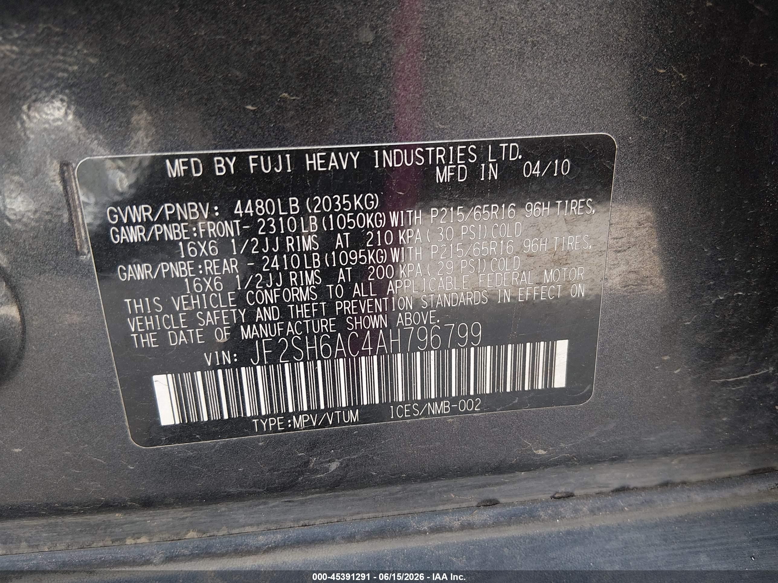 2010 Subaru Forester 2.5x Blue vin: JF2SH6AC4AH796799