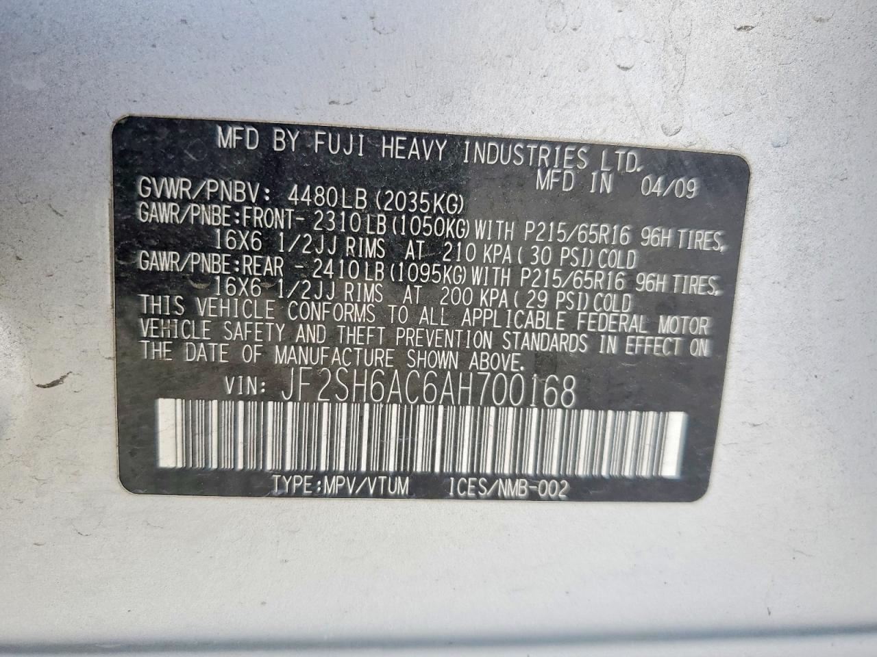 2010 Subaru Forester 2.5x Silver vin: JF2SH6AC6AH700168