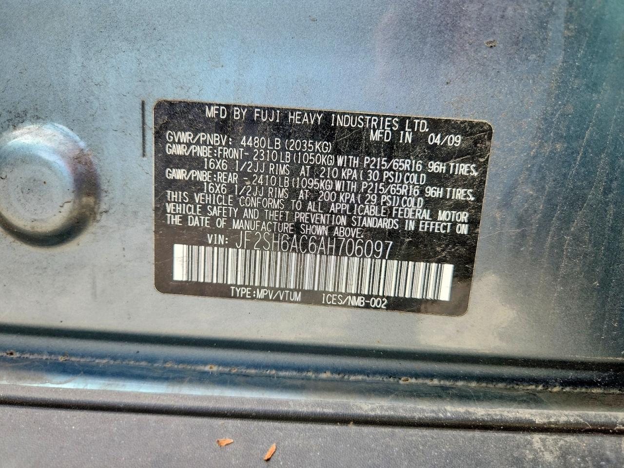2010 Subaru Forester 2.5x Green vin: JF2SH6AC6AH706097