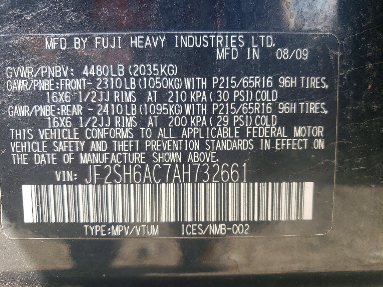 2010 Subaru Forester 2.5x Black vin: JF2SH6AC7AH732661