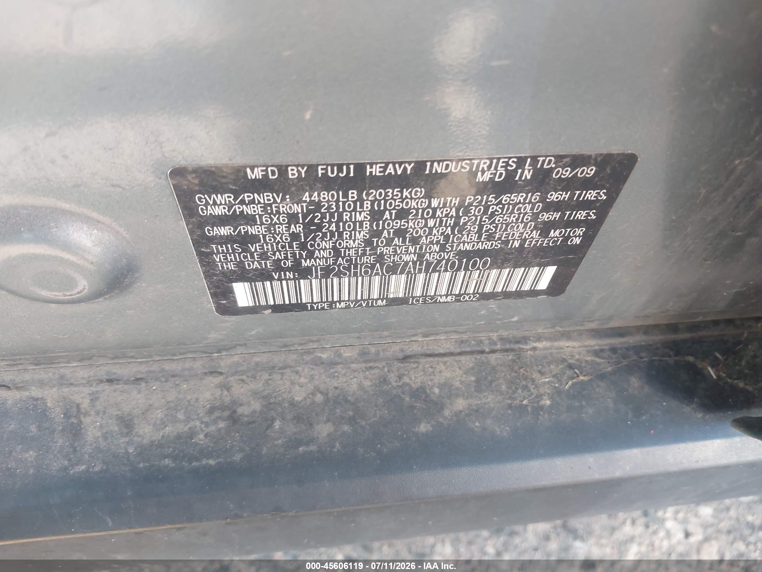 2010 Subaru Forester 2.5x Light Blue vin: JF2SH6AC7AH740100