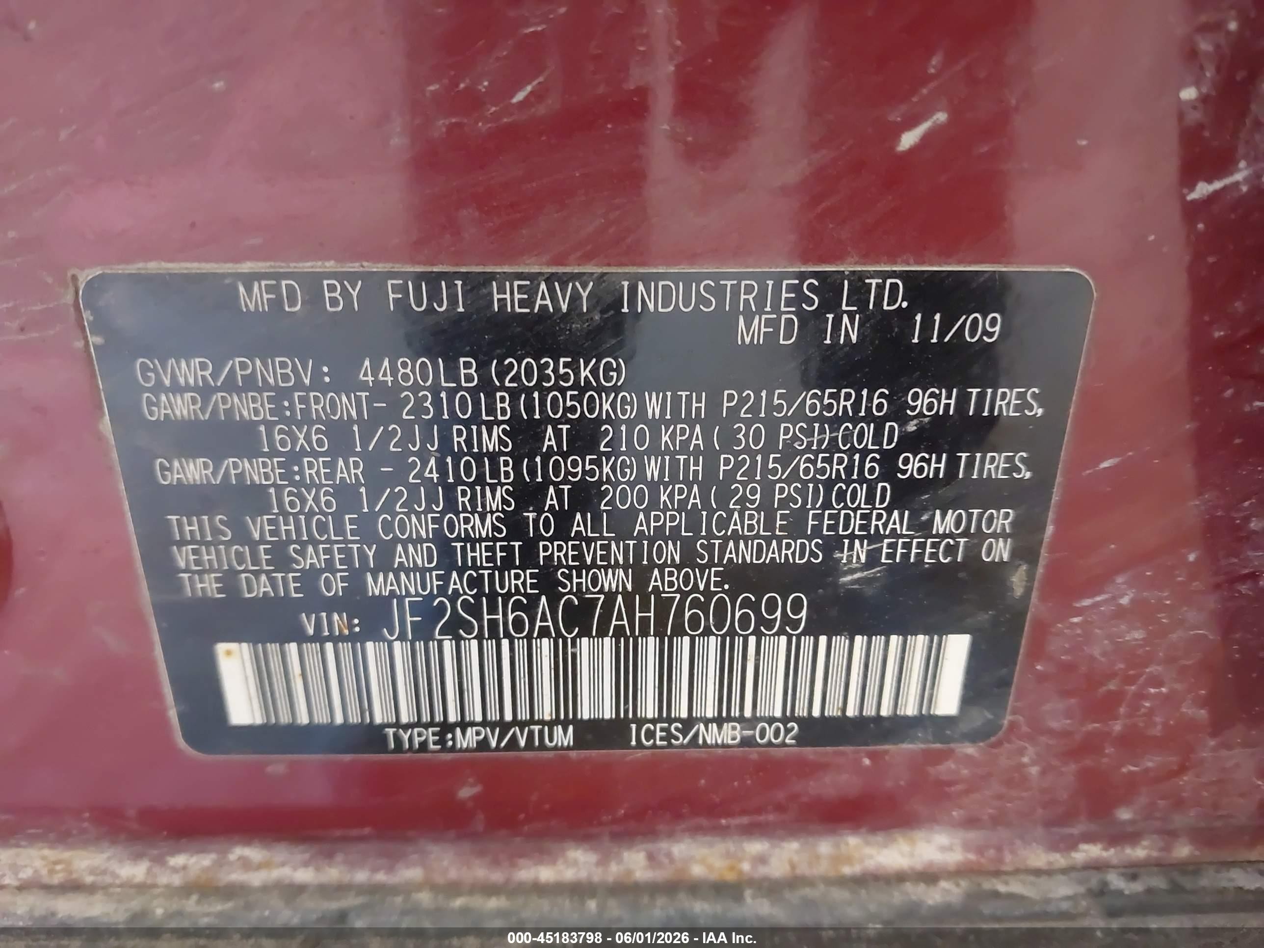 2010 Subaru Forester 2.5x Red vin: JF2SH6AC7AH760699