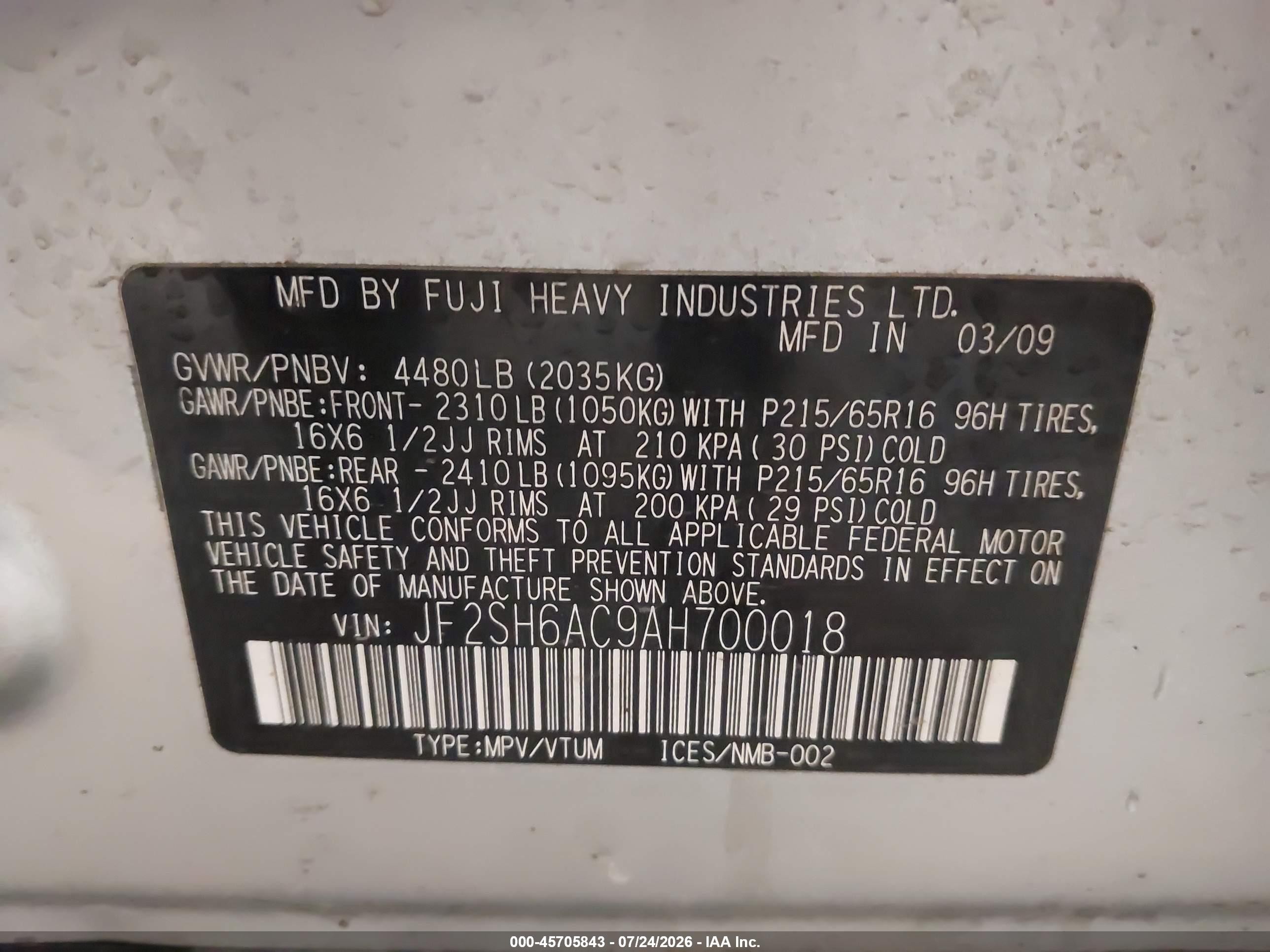 2010 Subaru Forester 2.5x Silver vin: JF2SH6AC9AH700018
