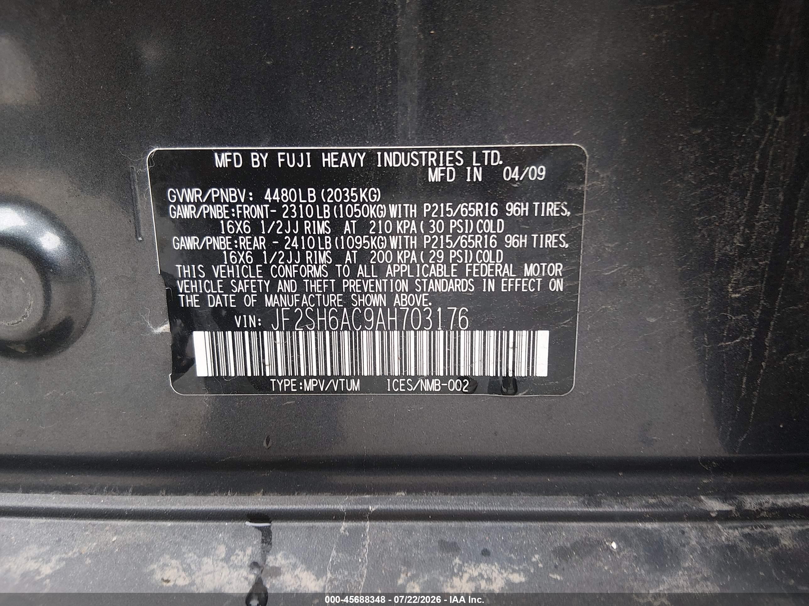 2010 Subaru Forester 2.5x Black vin: JF2SH6AC9AH703176