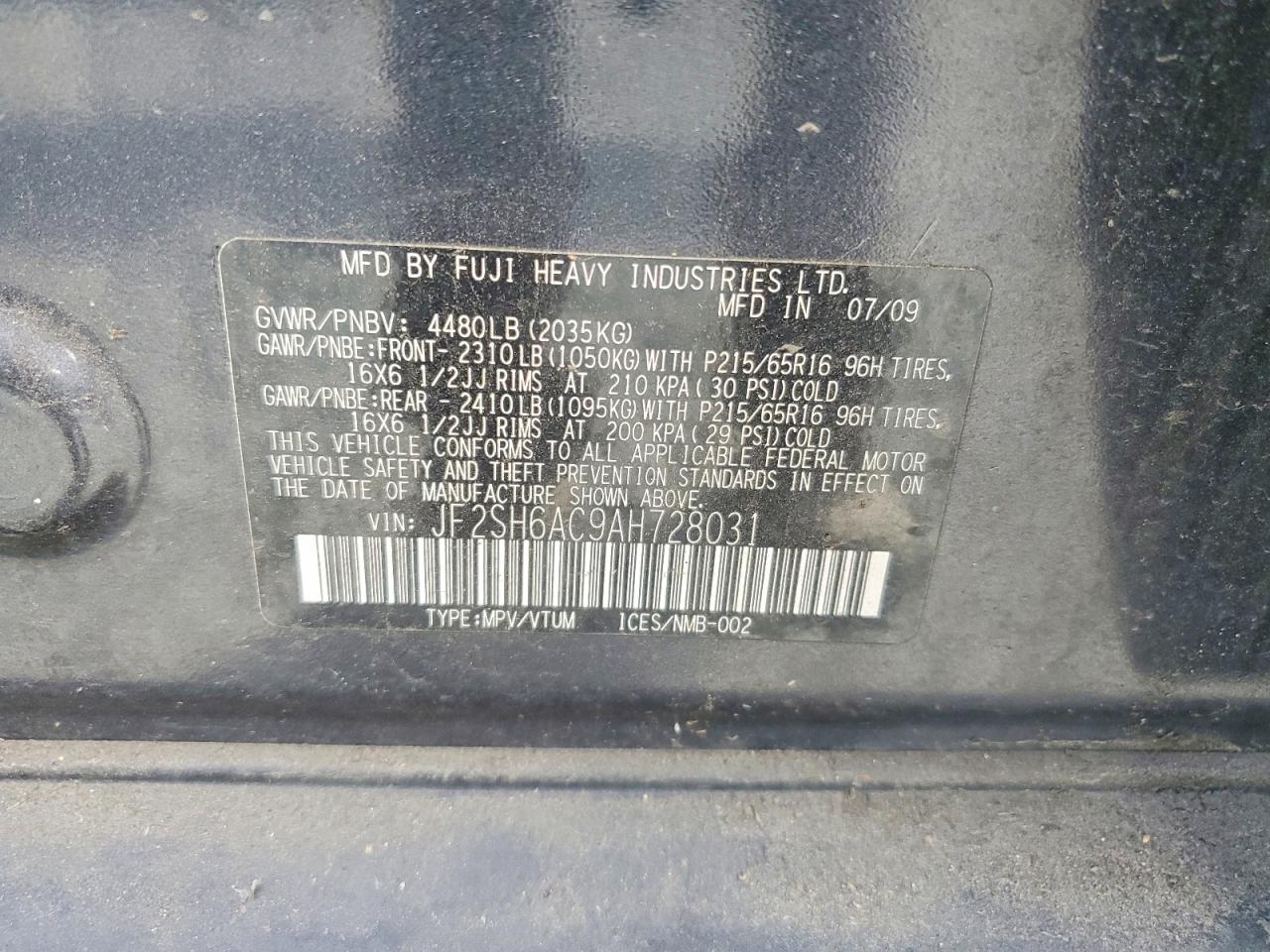 2010 Subaru Forester 2.5x Black vin: JF2SH6AC9AH728031