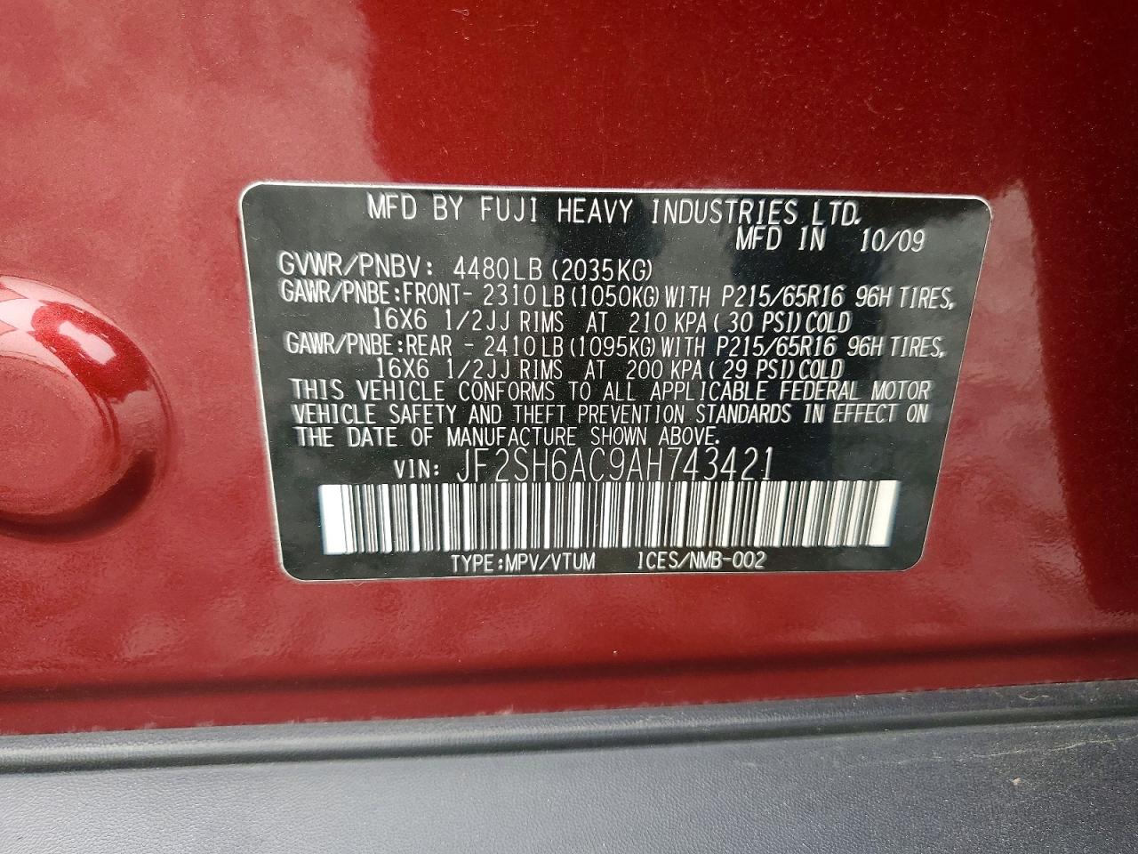2010 Subaru Forester 2.5x Maroon vin: JF2SH6AC9AH743421