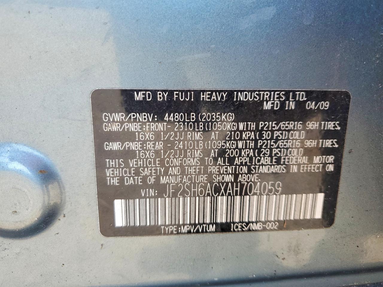 2010 Subaru Forester 2.5x Green vin: JF2SH6ACXAH704059